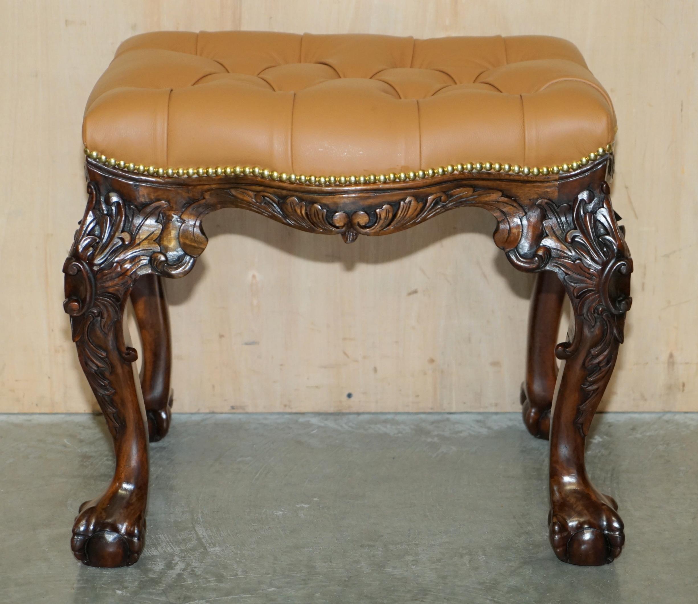 RESTORED BROWN LEATHER CLAW & BALL CHESTERFIELD PIANO OR DRESSiNG TABLE STOOL For Sale 8