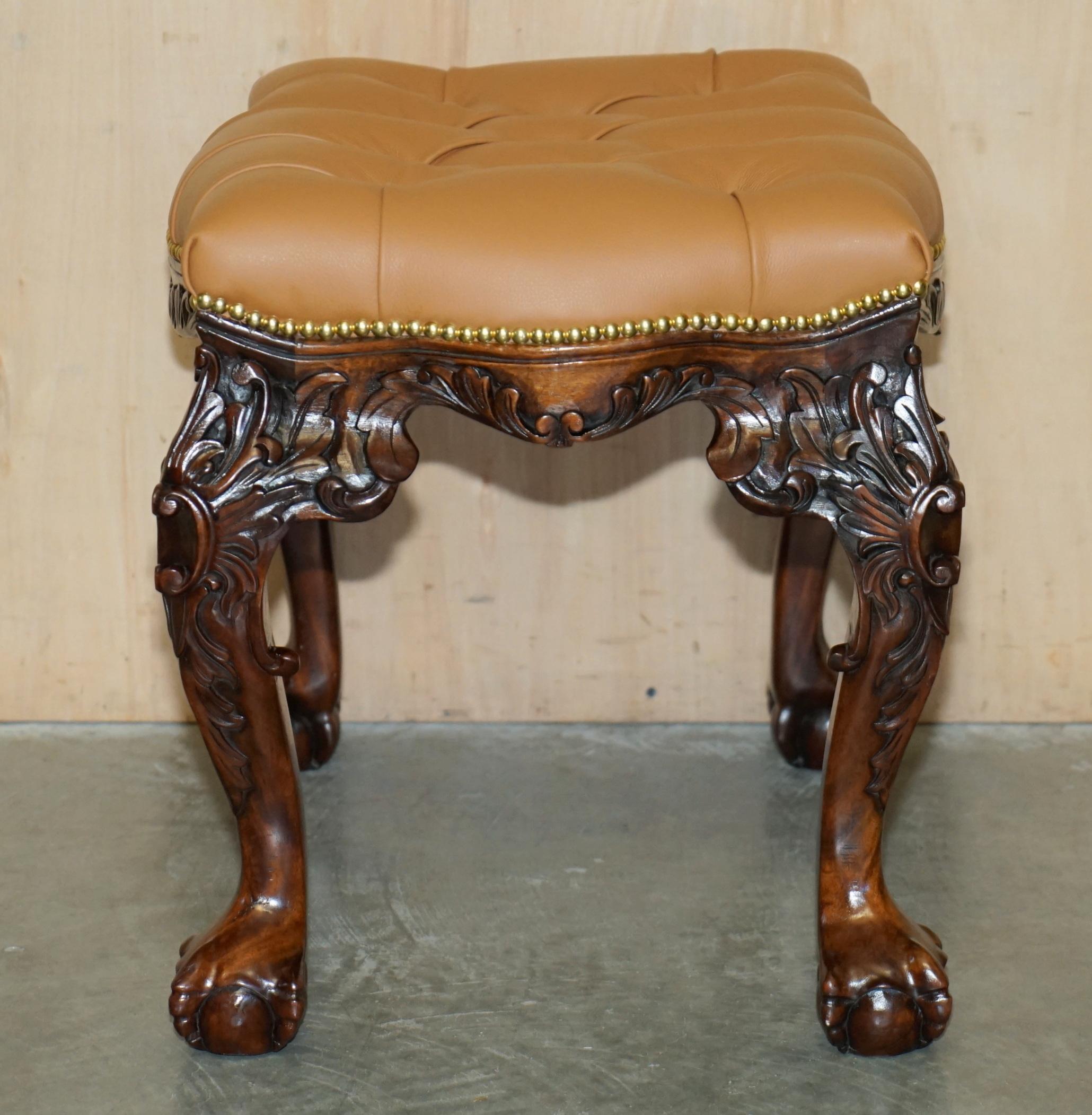 RESTORED BROWN LEATHER CLAW & BALL CHESTERFIELD PIANO OR DRESSiNG TABLE STOOL For Sale 9
