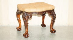 RESTORATED BROWN LEATHER CLAW & BALL CHESTERFIELD PIANO OR DRESSiNG TABLE STOOL