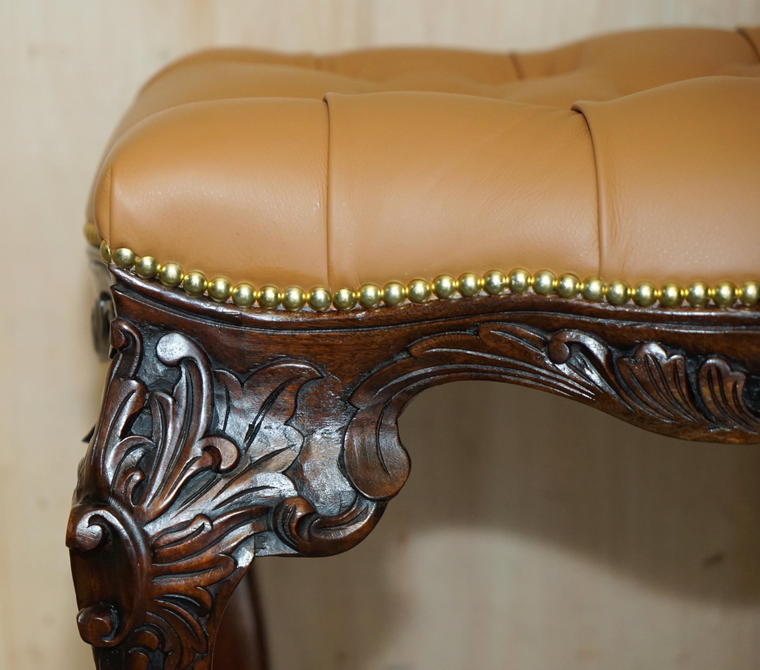Hand-Crafted RESTORED BROWN LEATHER CLAW & BALL CHESTERFIELD PIANO OR DRESSiNG TABLE STOOL For Sale
