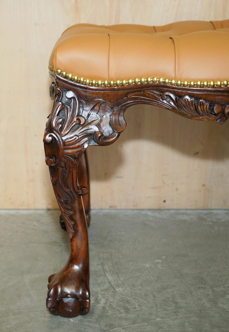 RESTORED BROWN LEATHER CLAW and BALL CHESTERFIELD PIANO OR DRESSiNG TABLE  STOOL at 1stDibs