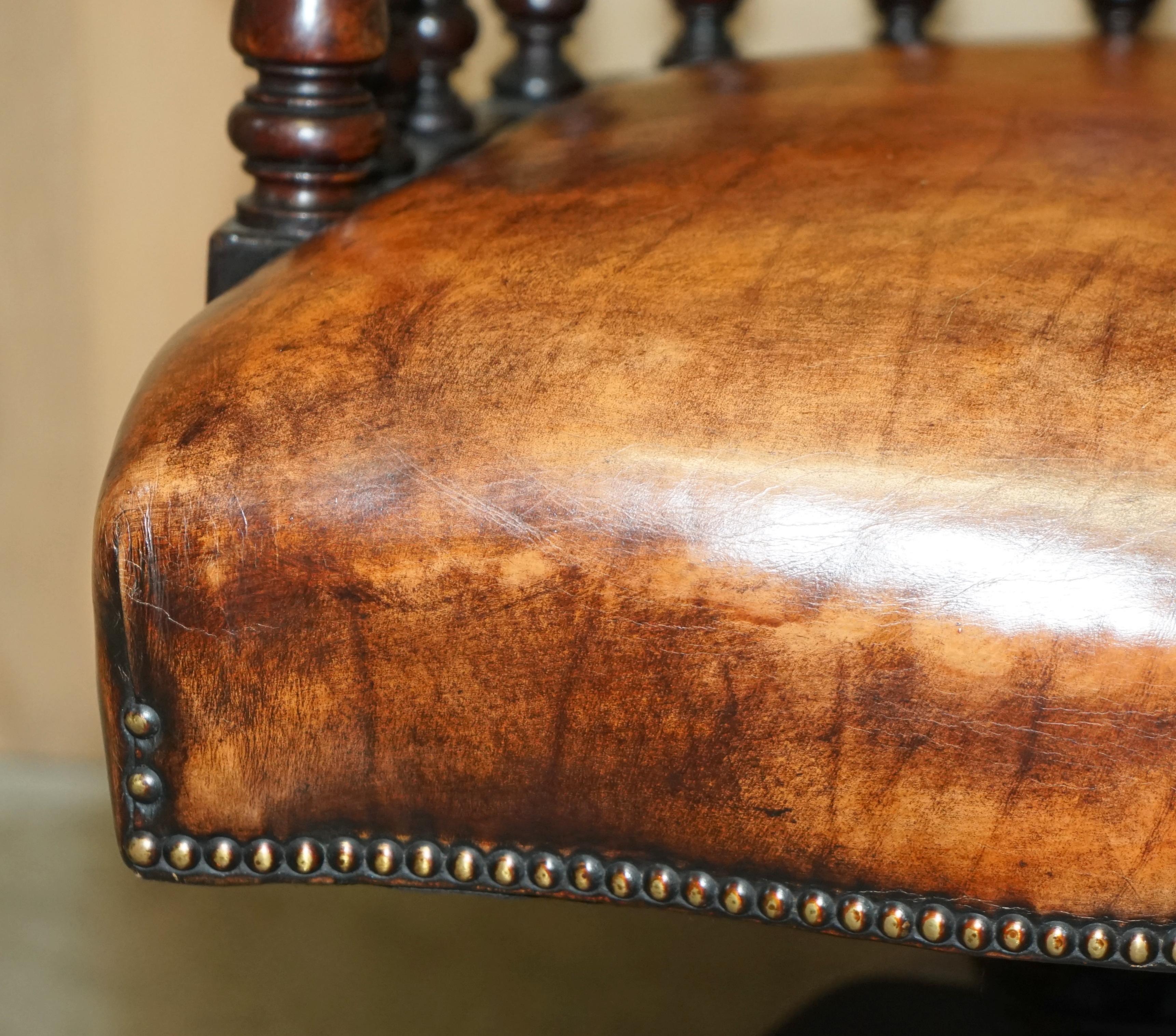 RESTORED BROWN LEATHER WILLIAM IV 1830 HARDWOOD CHESTERFiELD CAPTAINS ARMCHAIR 3