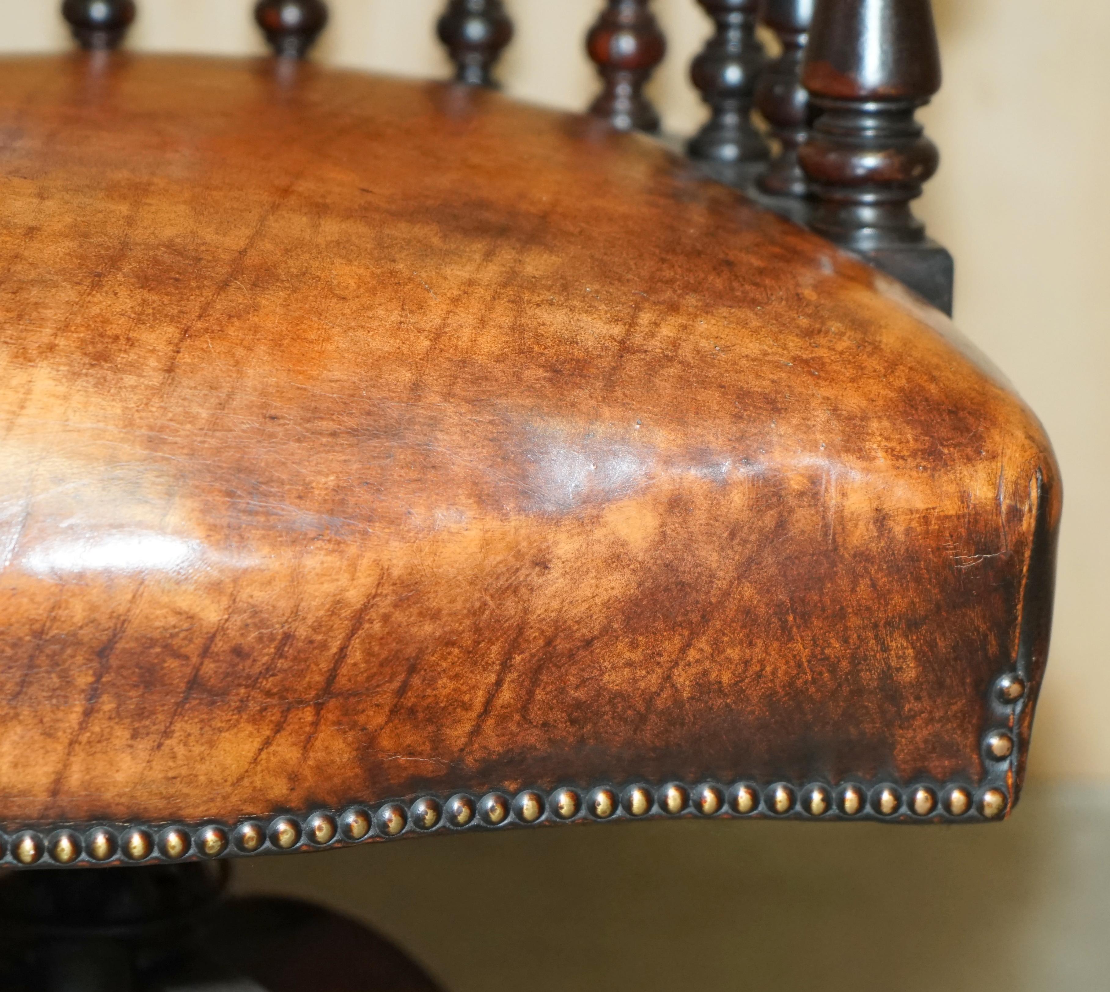 RESTORED BROWN LEATHER WILLIAM IV 1830 HARDWOOD CHESTERFiELD CAPTAINS ARMCHAIR 4