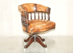 RESTORED BROWN LEATHER WILLIAM IV 1830 HARDWOOD CHESTERFiELD CAPTAINS ARMCHAIR