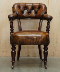 RESTORED BROWN LEATHER WILLIAM IV 1830 HARDWOOD CHESTERFIELD CAPTAINS ARMCHAiR