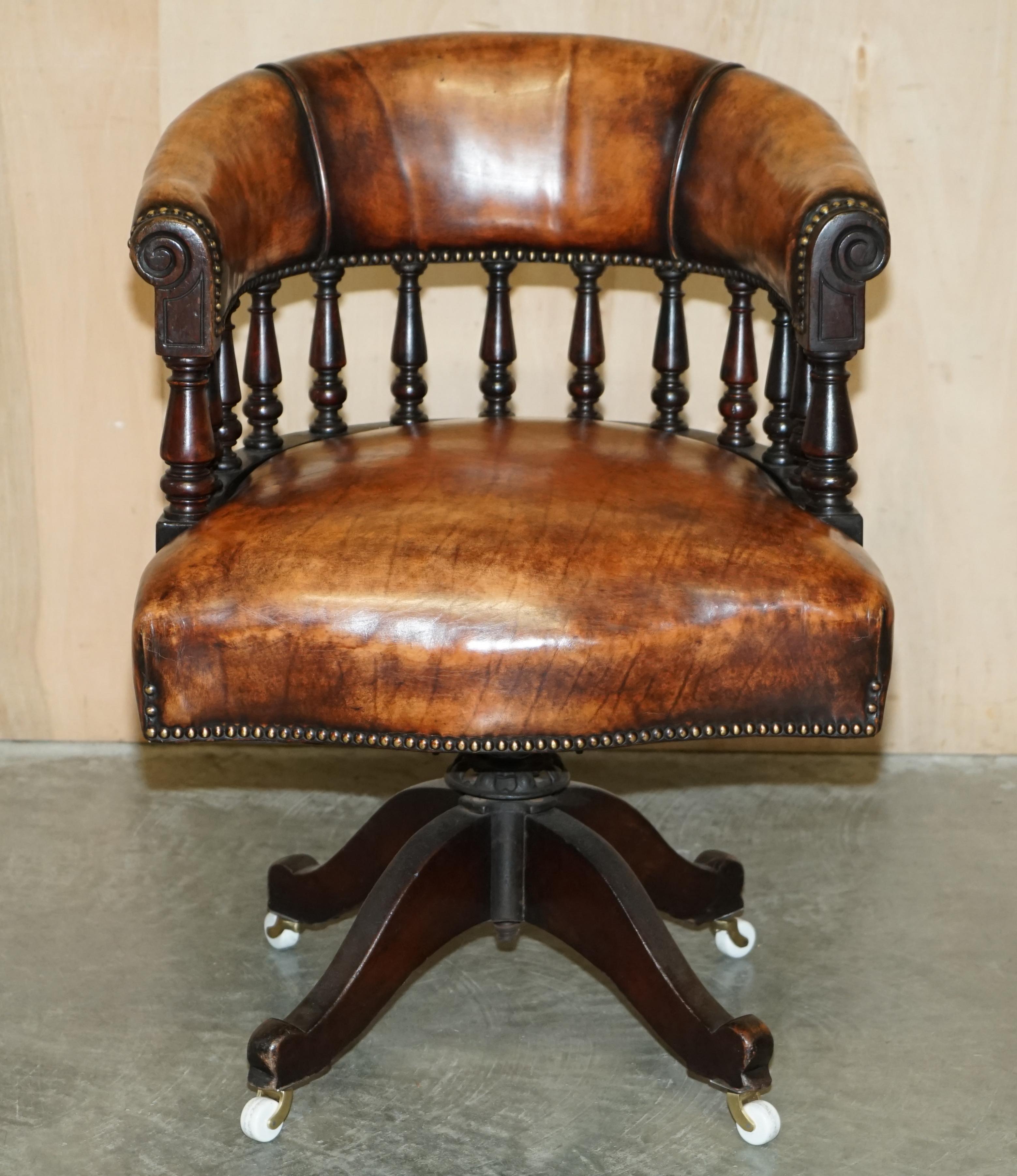 William IV RESTORED BROWN LEATHER WILLIAM IV 1830 HARDWOOD CHESTERFiELD CAPTAINS ARMCHAIR