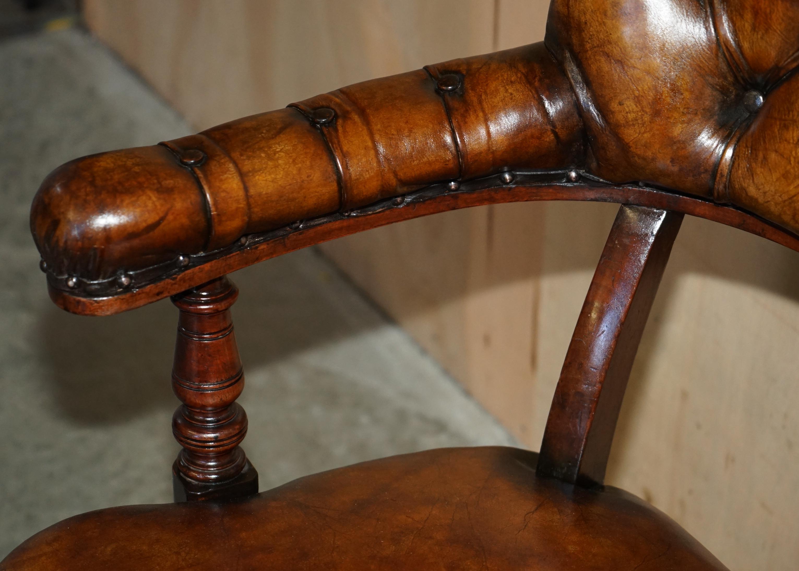 Leather RESTORED BROWN LEATHER WILLIAM IV 1830 HARDWOOD CHESTERFIELD CAPTAINS ARMCHAiR For Sale