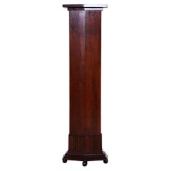Restored Brown Pedestal Made in the 1920s in Czechia, Made Out of Oak, Art Deco
