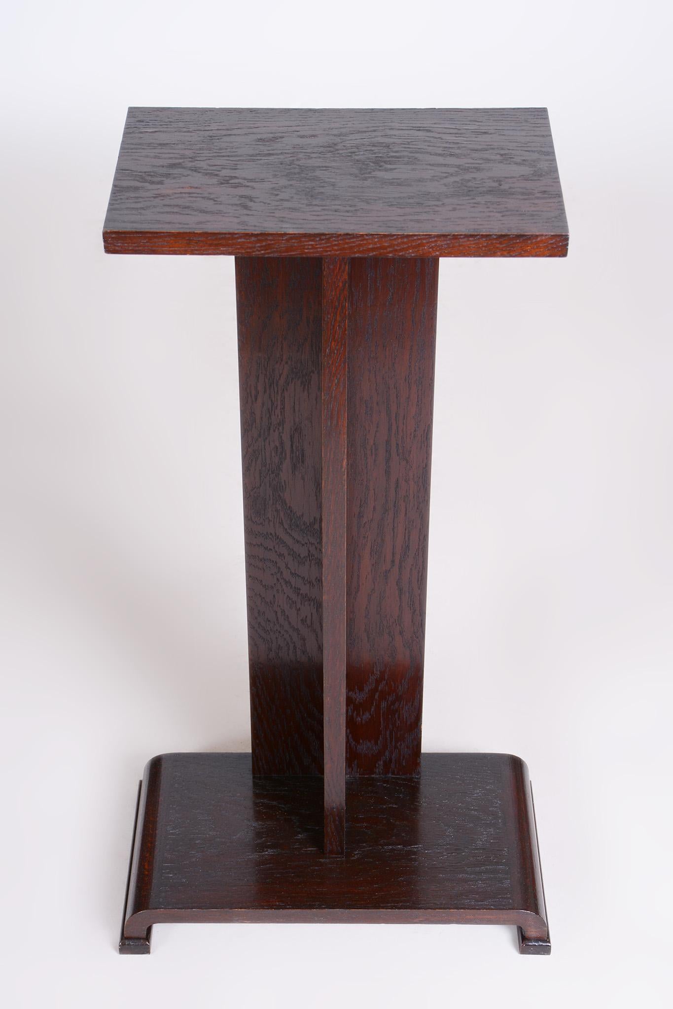 Restored Brown Pedestal Made in the 1930s in Czechia, Made Out of Oak, Art Deco For Sale 1