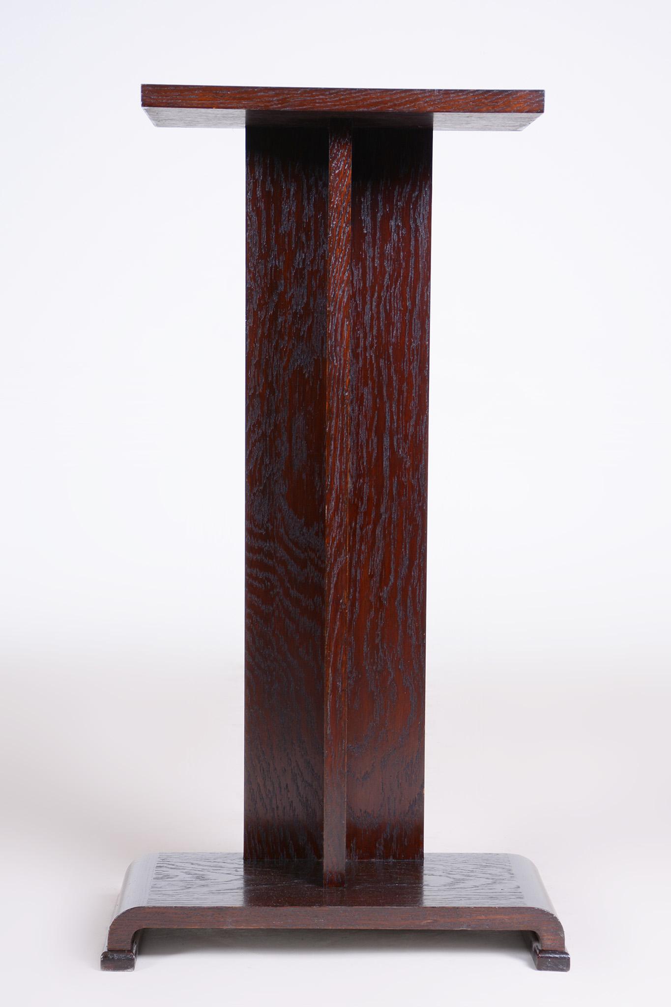 Restored Brown Pedestal Made in the 1930s in Czechia, Made Out of Oak, Art Deco For Sale 2