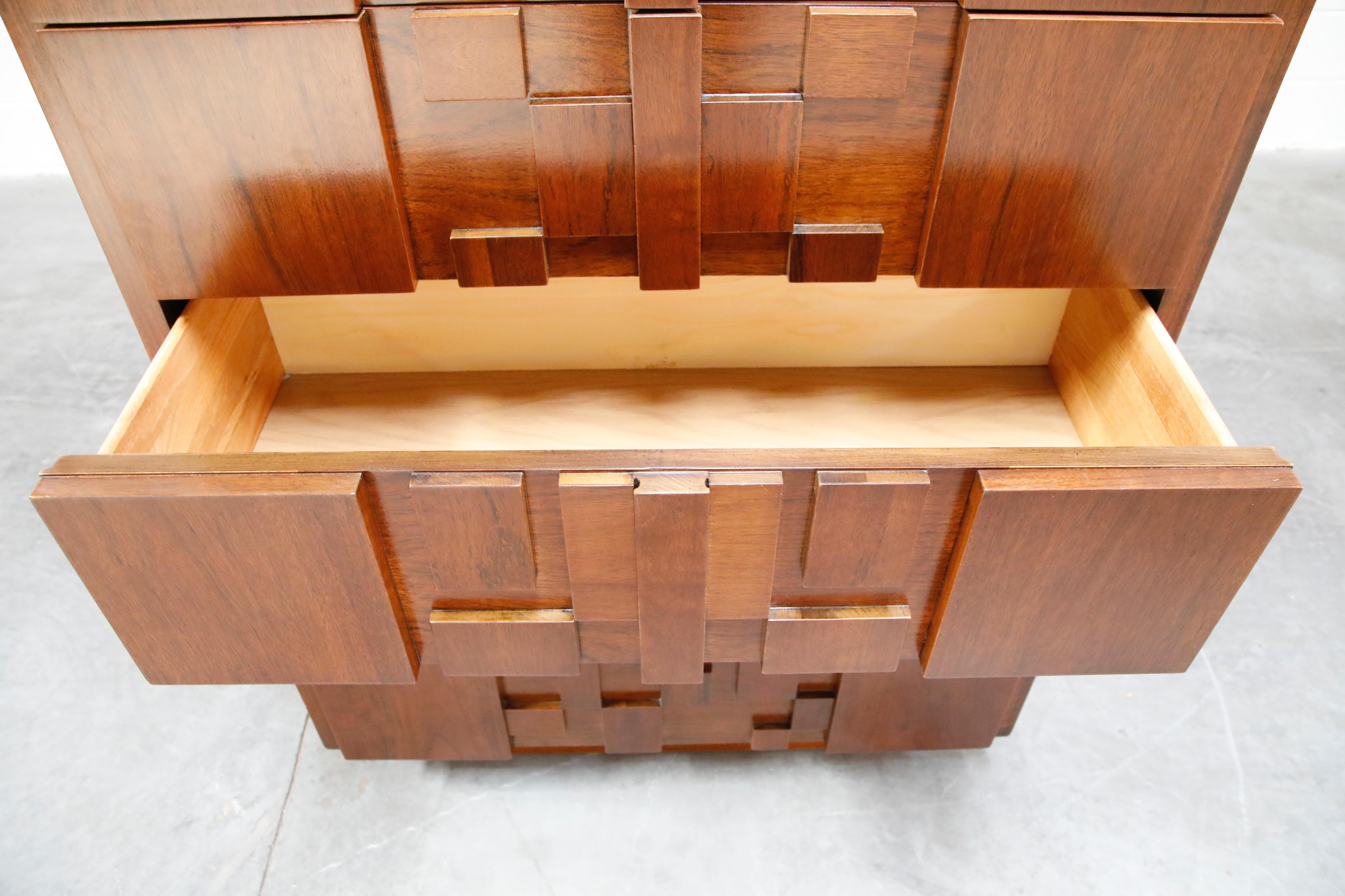 Wood Restored Brutalist Five-Drawer Highboy Dresser by Lane Altavista, 1960s, Signed