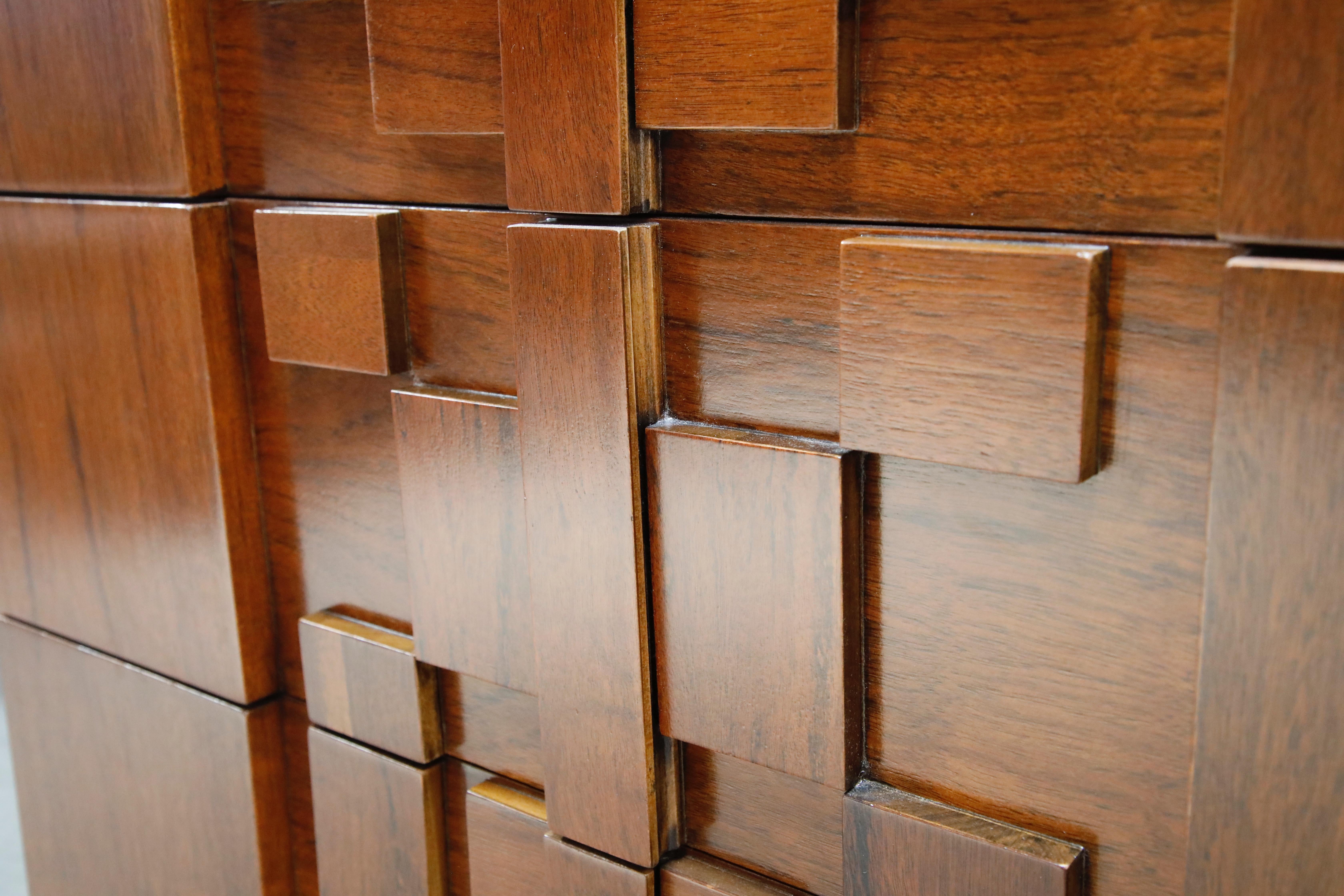 Restored Brutalist Five-Drawer Highboy Dresser by Lane Altavista, 1960s, Signed In Excellent Condition In Los Angeles, CA