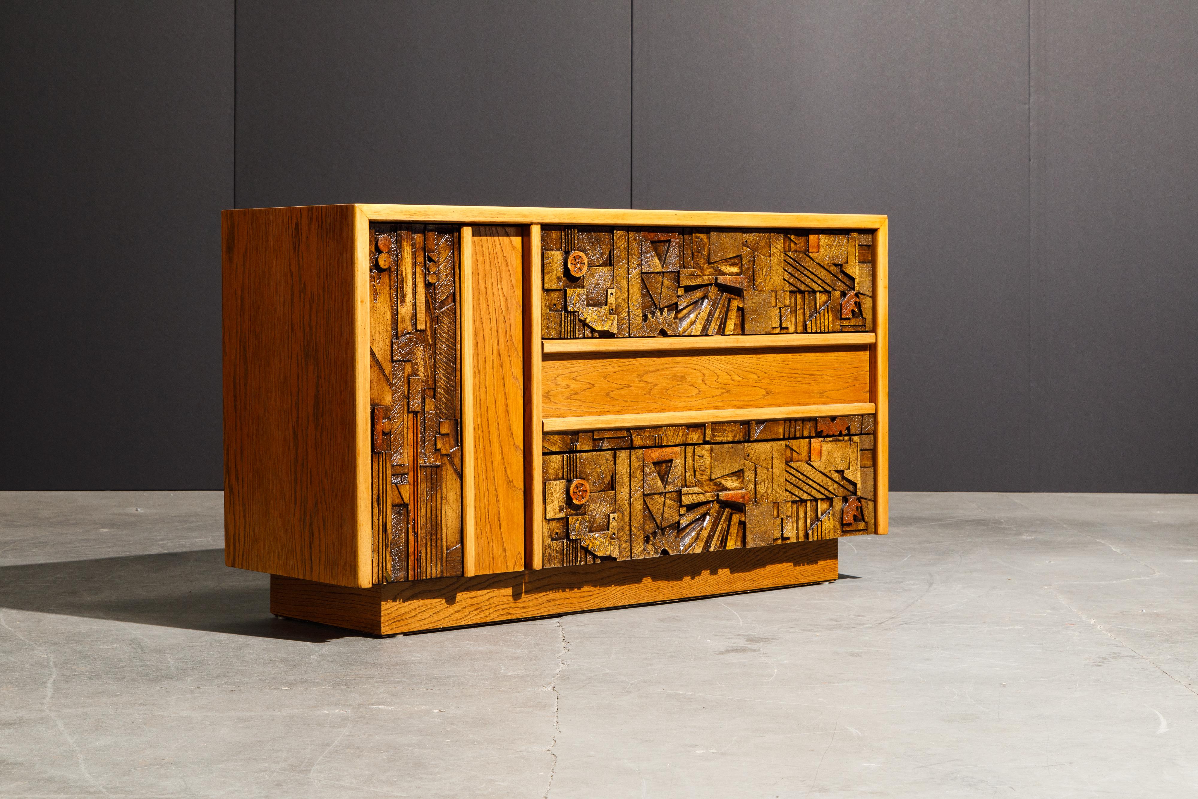 Wood Restored Brutalist Sideboard Credenza Cabinet by Lane Altavista, 1960s, Signed