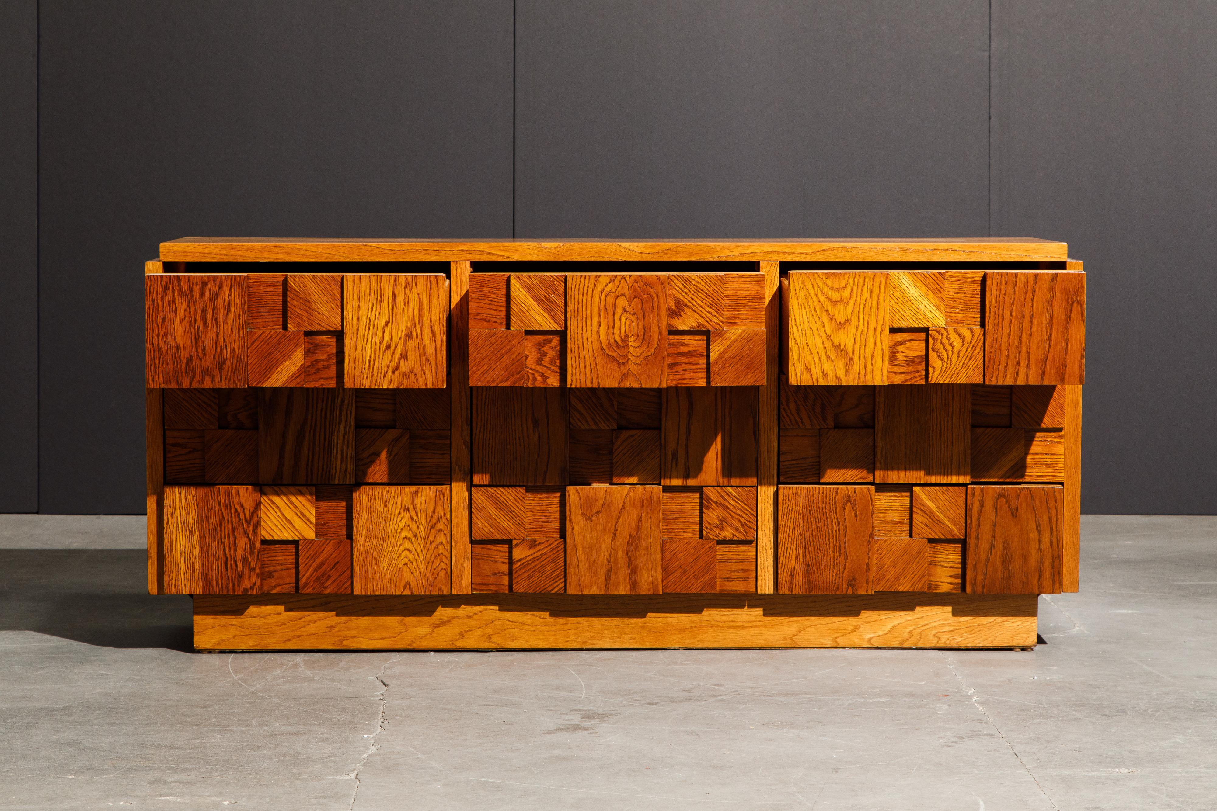 Mid-Century Modern Restored Brutalist Six-Drawer Dresser Cabinet by Lane Altavista, 1960s, Signed