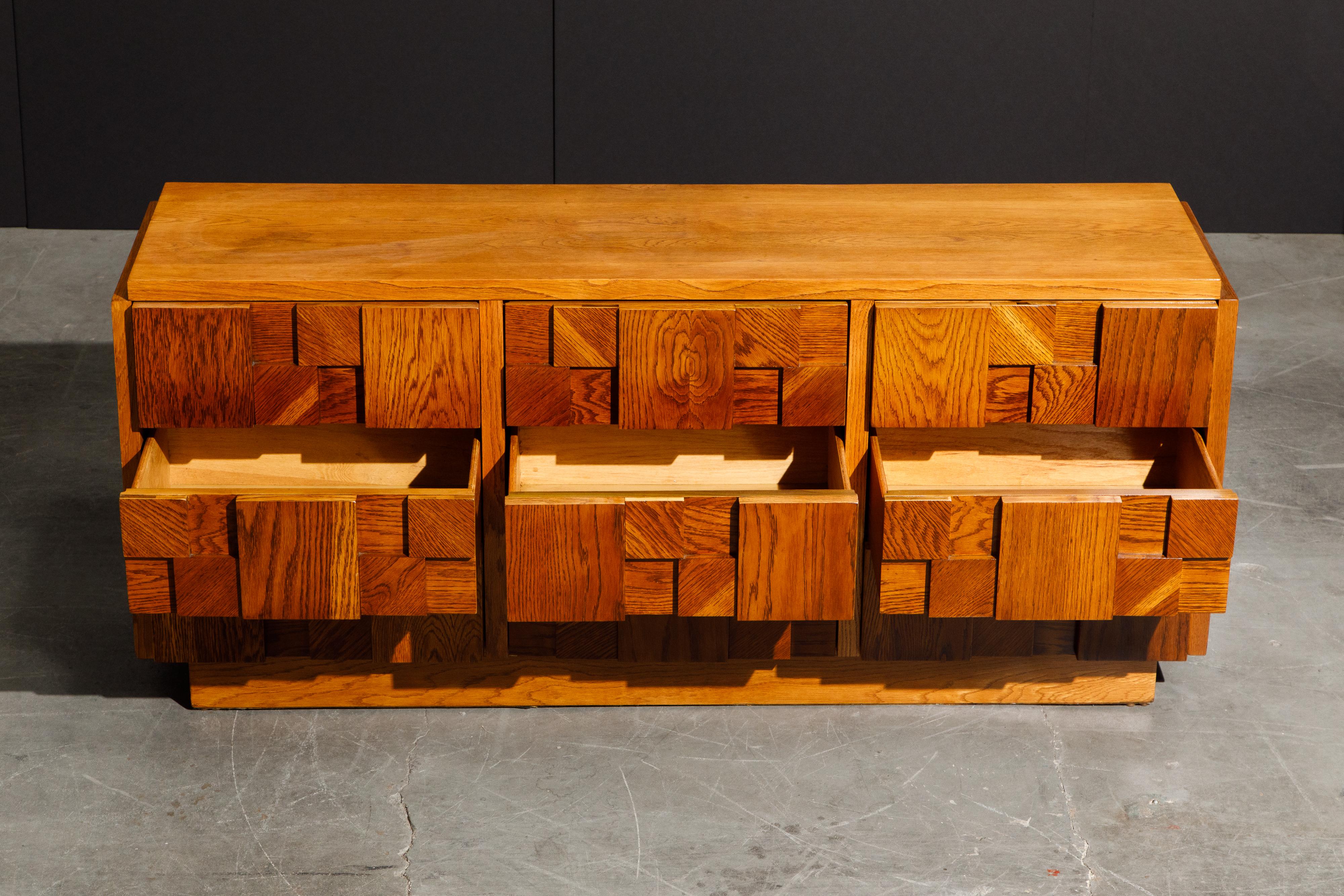 Restored Brutalist Six-Drawer Dresser Cabinet by Lane Altavista, 1960s, Signed In Excellent Condition In Los Angeles, CA