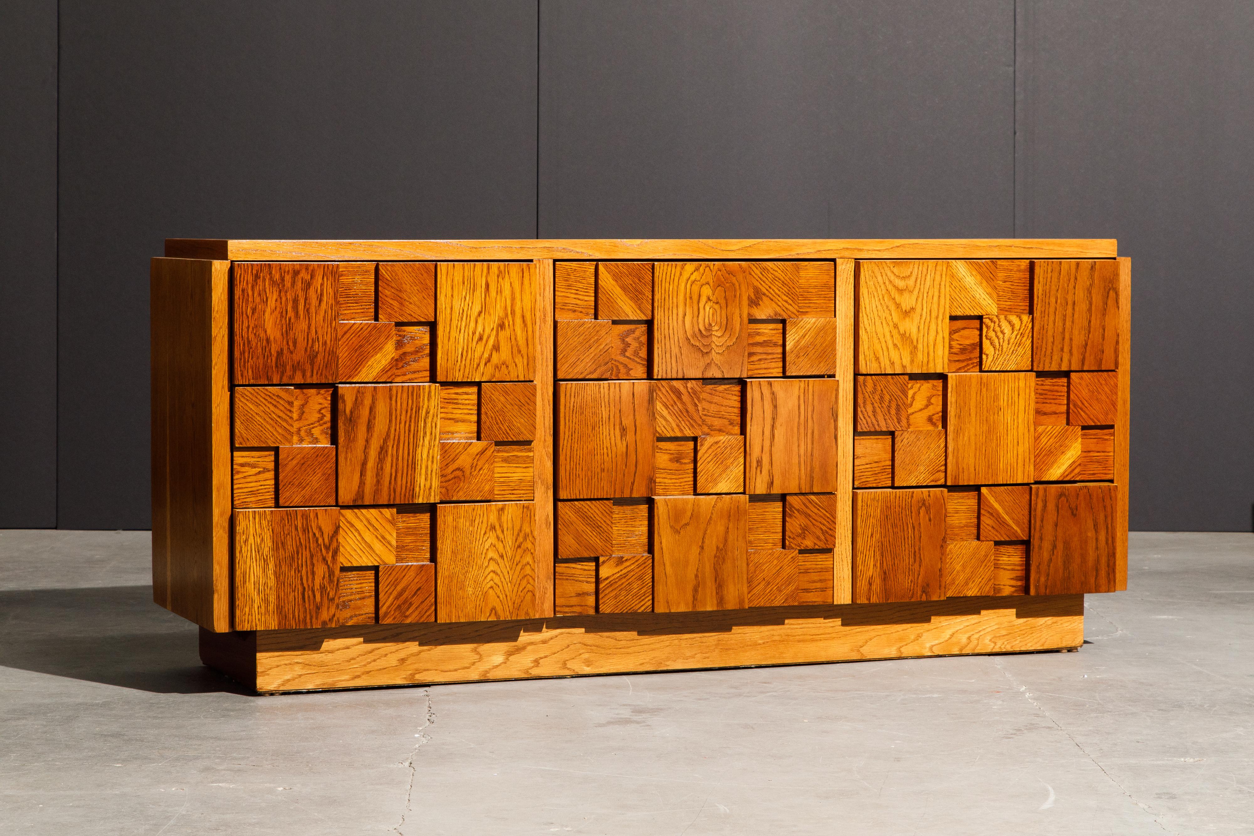 Wood Restored Brutalist Six-Drawer Dresser Cabinet by Lane Altavista, 1960s, Signed