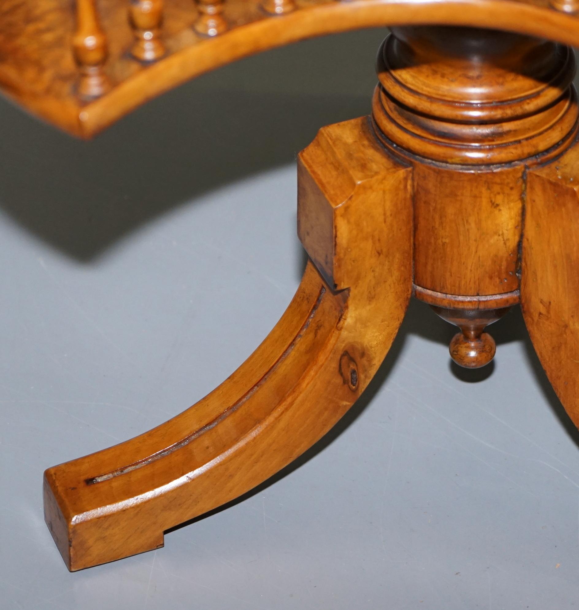 Restored Burr Walnut Victorian Revolving Bookcase Side Lamp Table Gallery Rail 3
