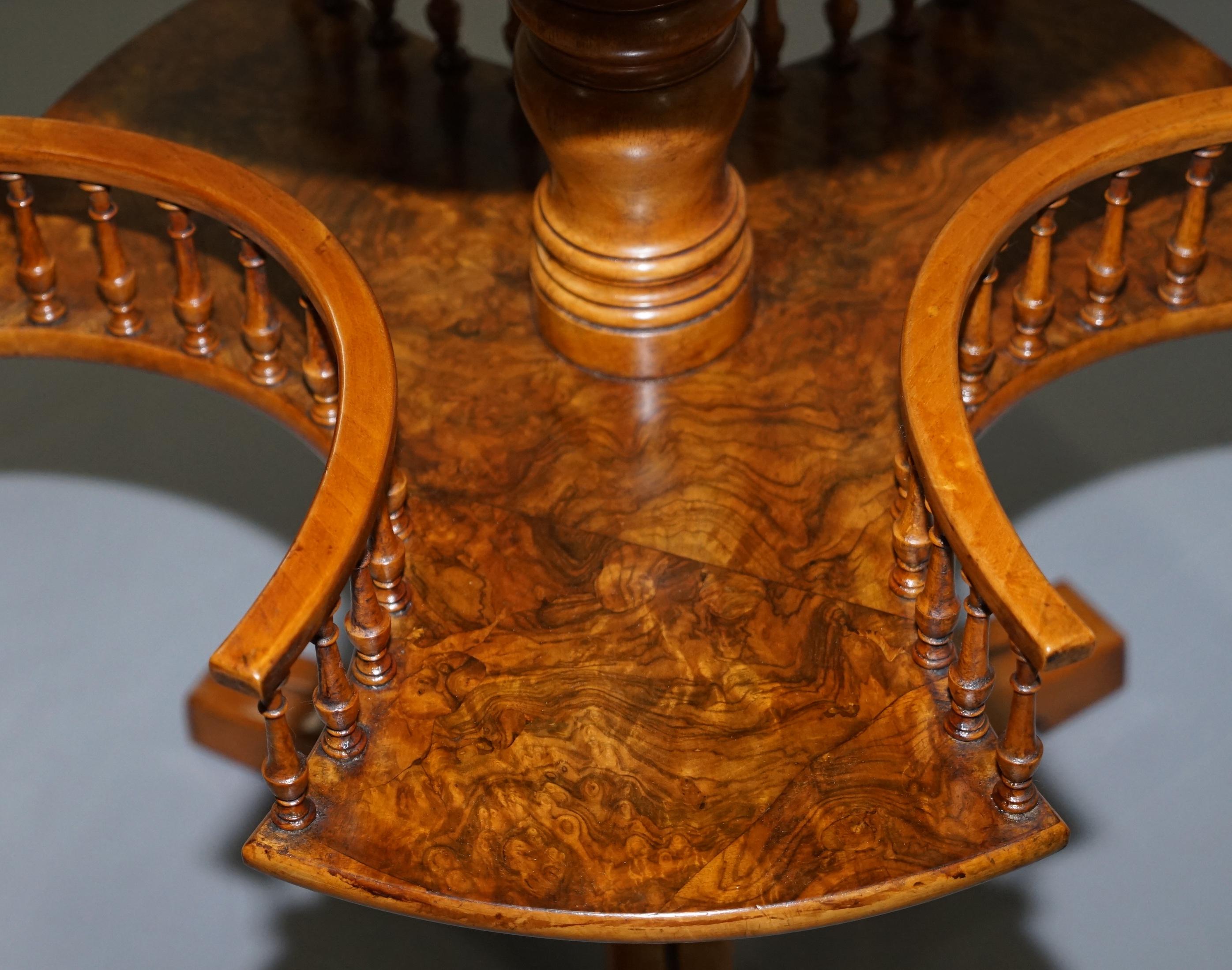 Restored Burr Walnut Victorian Revolving Bookcase Side Lamp Table Gallery Rail 6