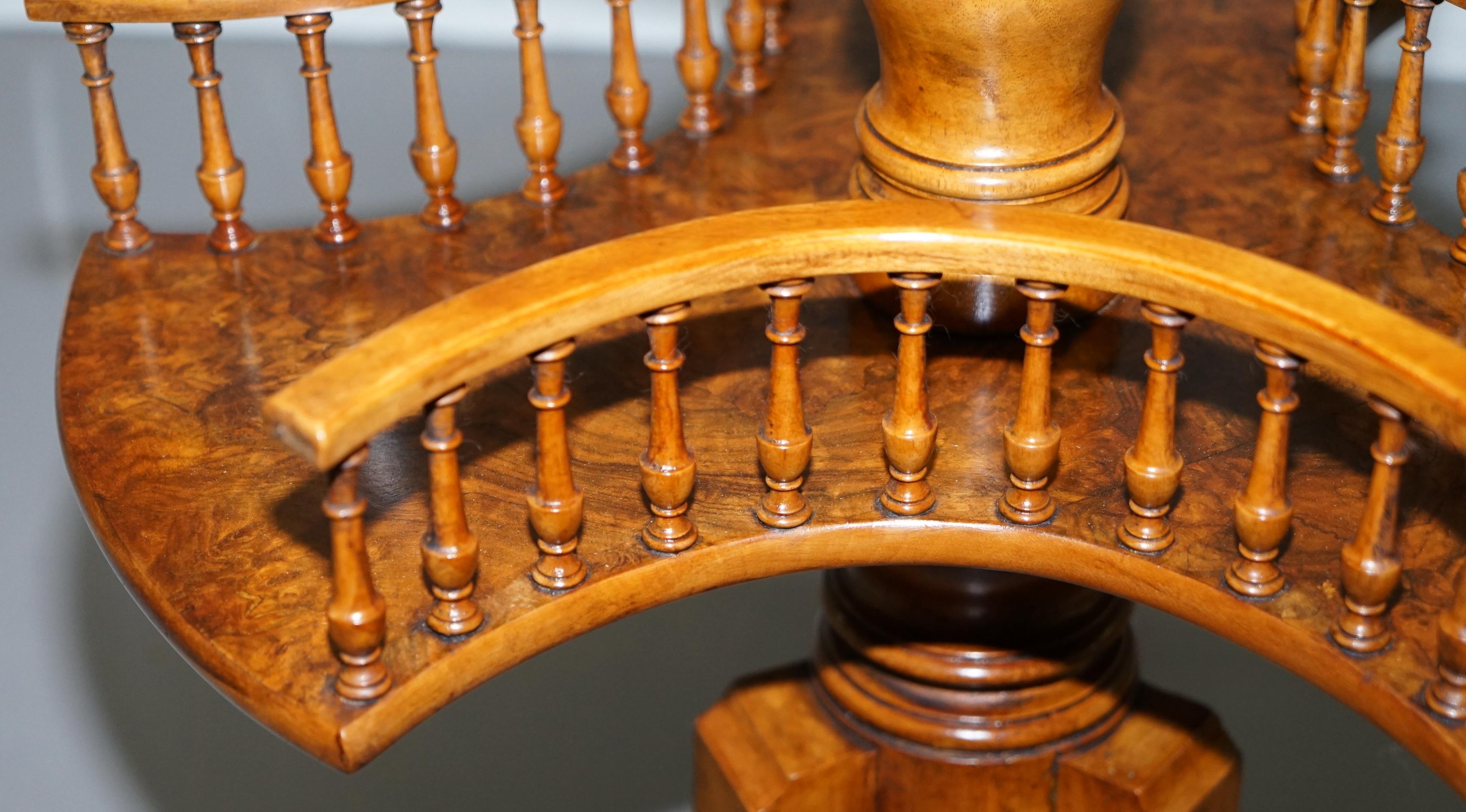 Restored Burr Walnut Victorian Revolving Bookcase Side Lamp Table Gallery Rail 9