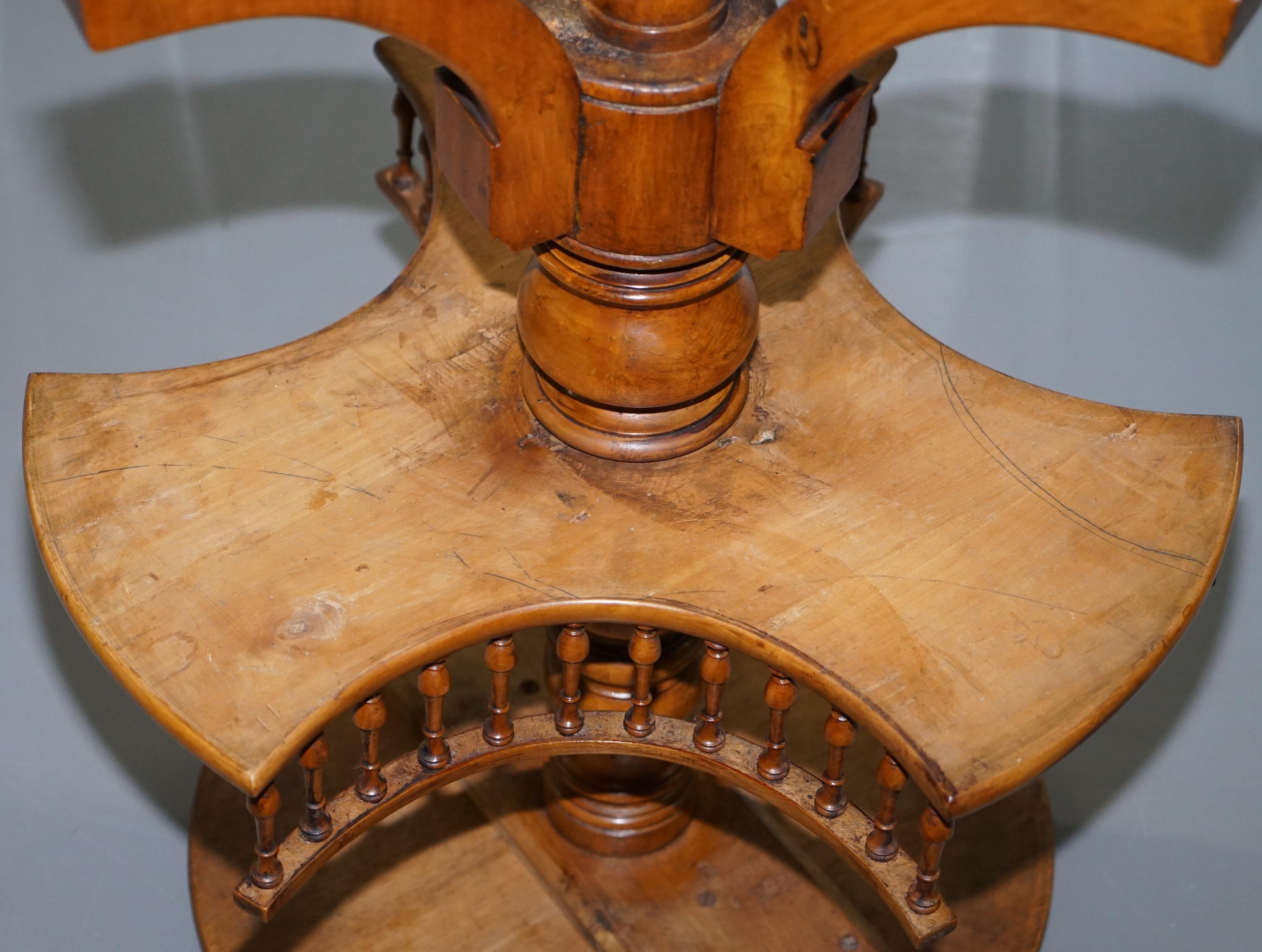 Restored Burr Walnut Victorian Revolving Bookcase Side Lamp Table Gallery Rail 11