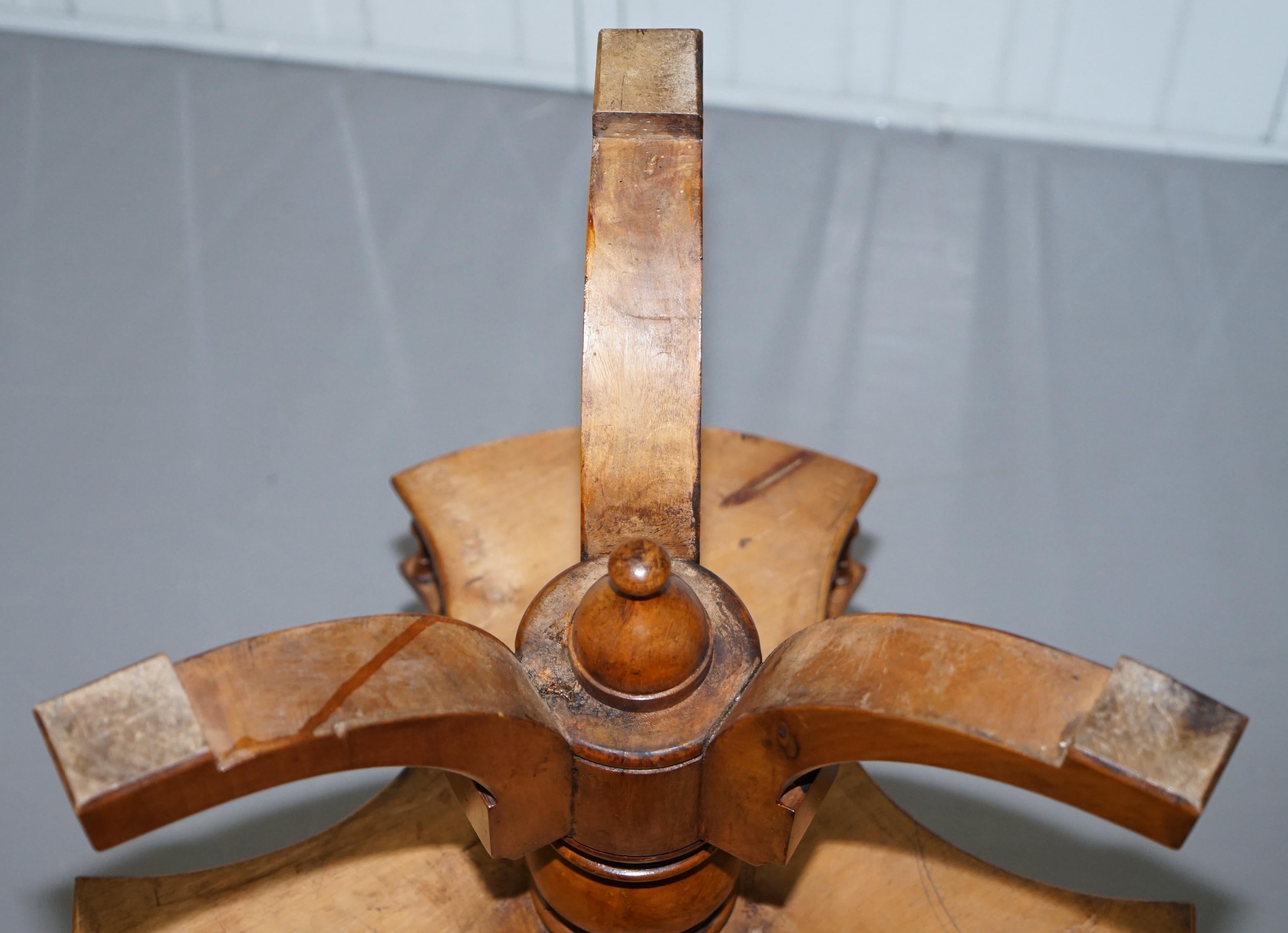 Restored Burr Walnut Victorian Revolving Bookcase Side Lamp Table Gallery Rail 11