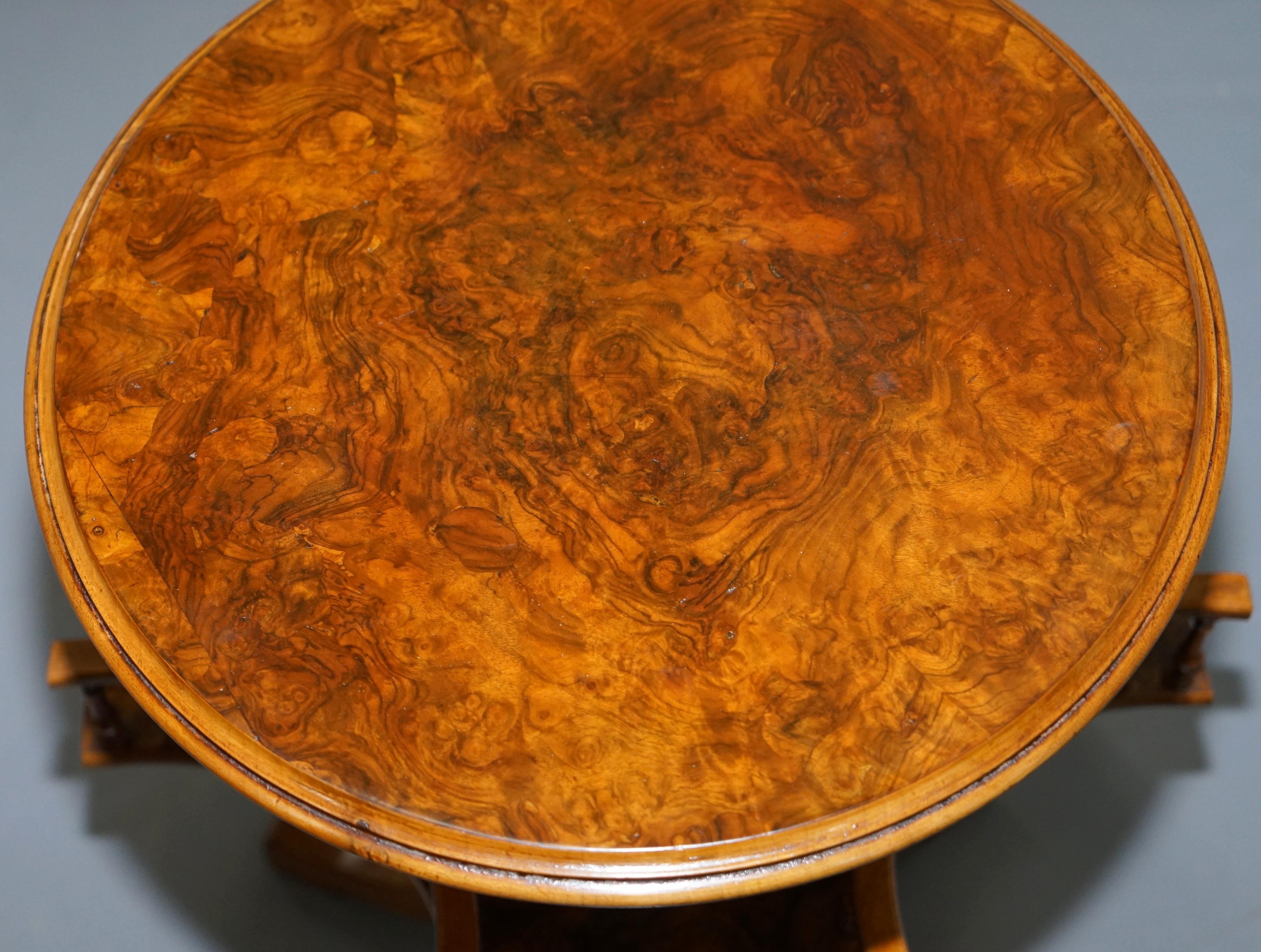 Hand-Crafted Restored Burr Walnut Victorian Revolving Bookcase Side Lamp Table Gallery Rail