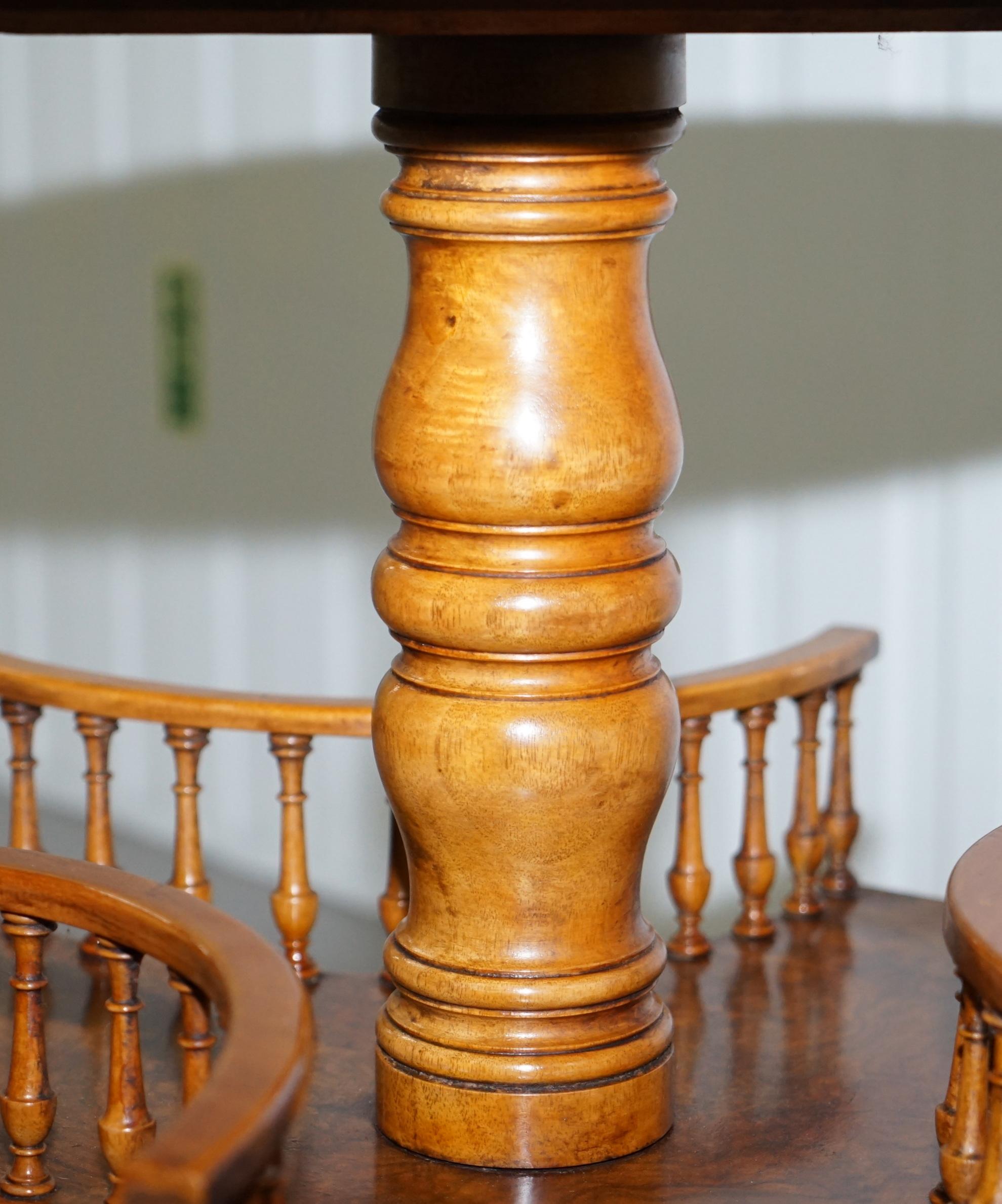 Restored Burr Walnut Victorian Revolving Bookcase Side Lamp Table Gallery Rail 2