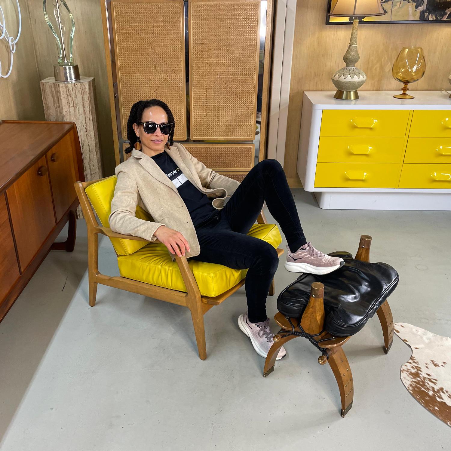 Mid-Century Modern Restored Camel Saddle Footstool Ottoman
