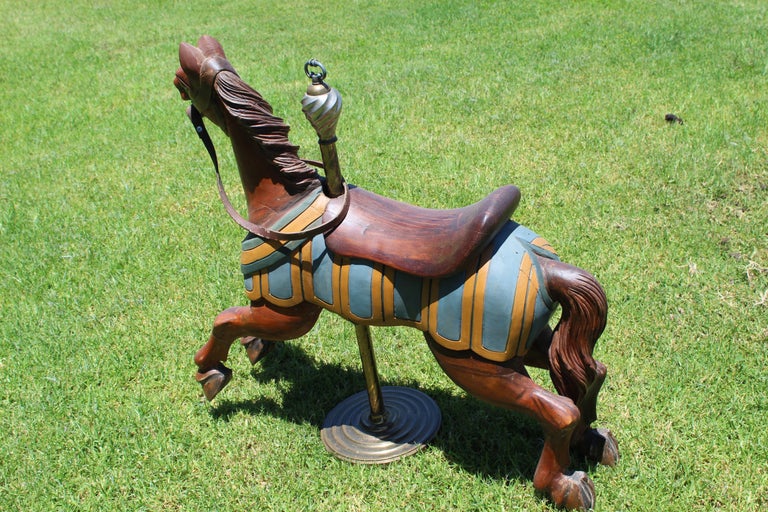 Restored Carousel Mini Horse on Brass Pole For Sale at 1stDibs