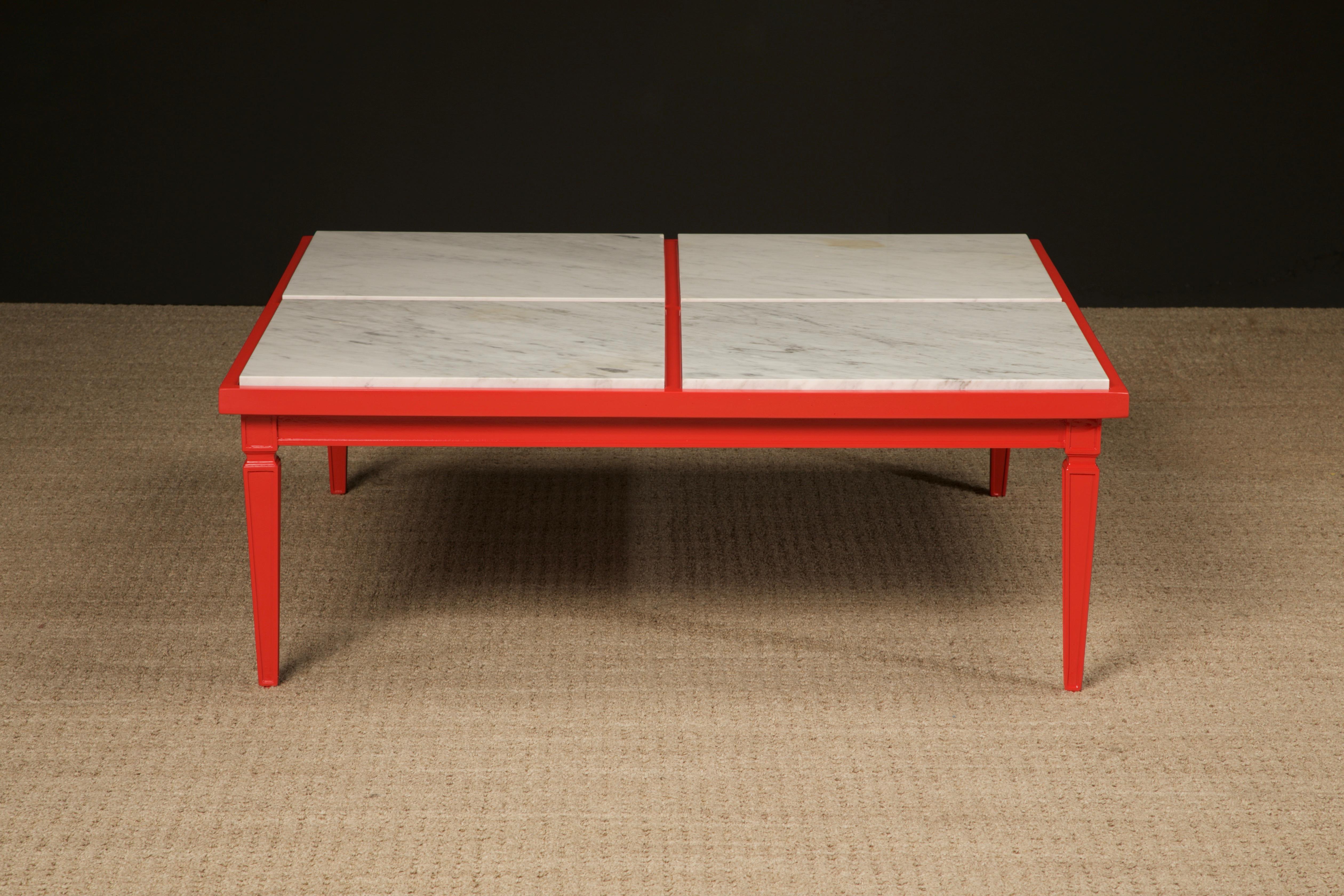 Restaurierter Couchtisch aus Carrara-Marmor von Maison Jansen, ca. 1940er Jahre, signiert (Neoklassisch) im Angebot