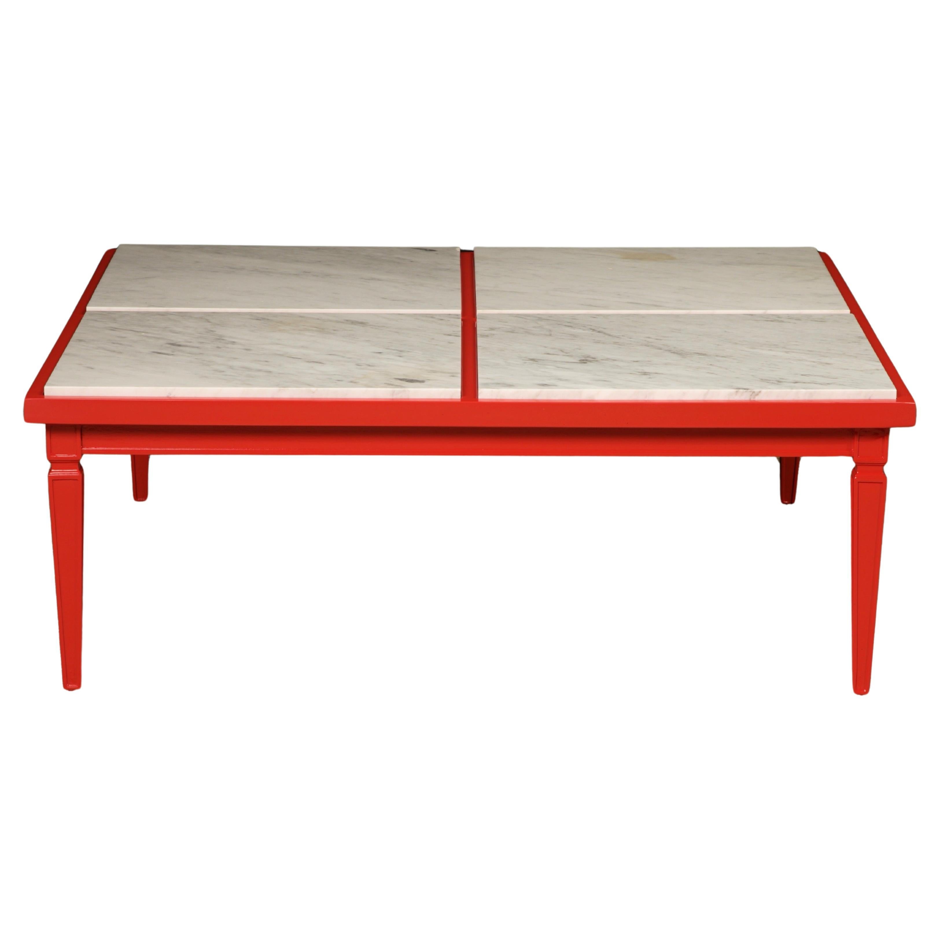Restaurierter Couchtisch aus Carrara-Marmor von Maison Jansen, ca. 1940er Jahre, signiert im Angebot