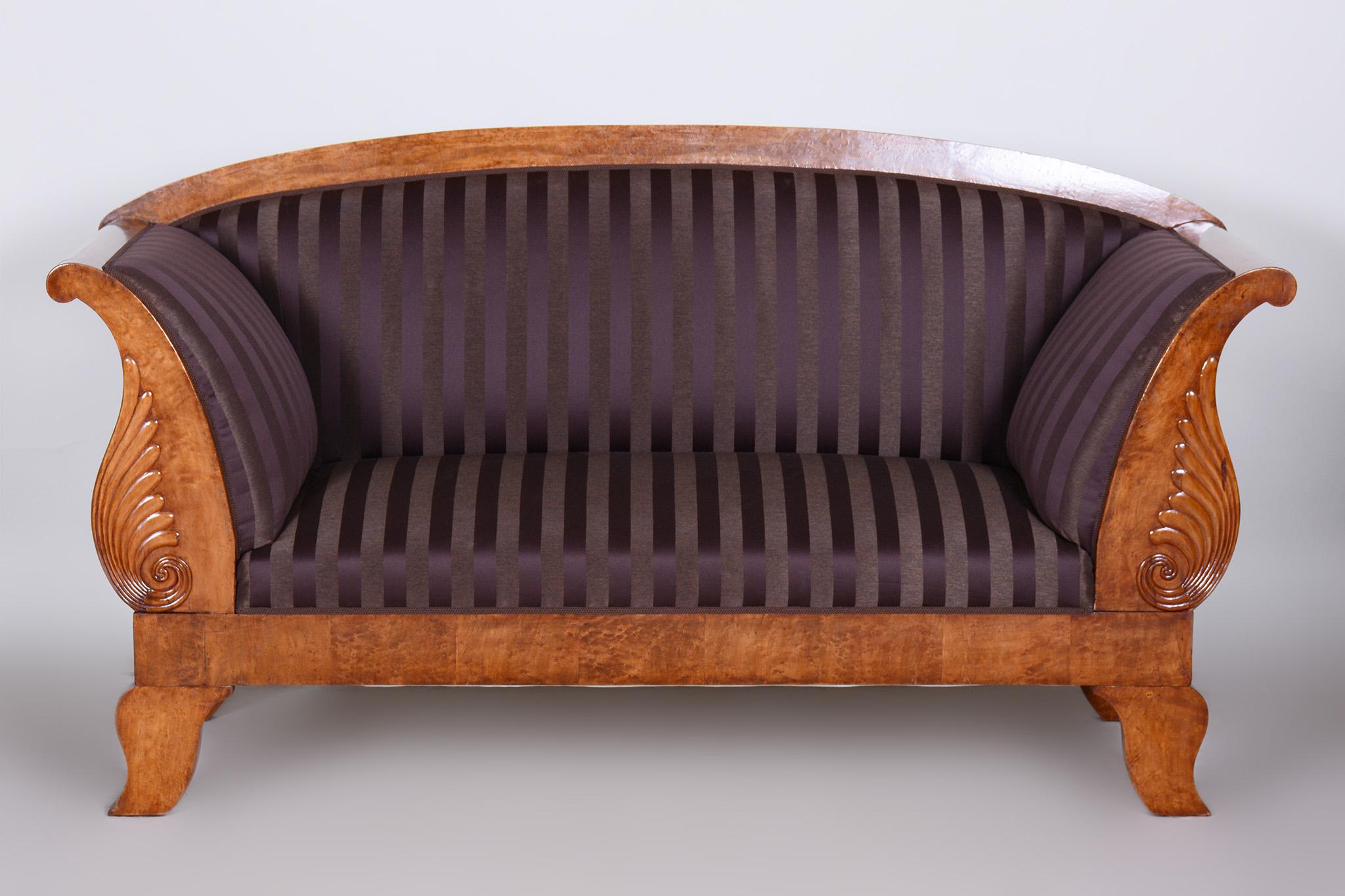 Restored Castle Biedermeier birch sofa with new upholstery and revived polish.

Source: Austria
Period: 1820-1829
Material: Birch, Fabric

It has been fully restored by our professional refurbishing team in Czechia according to the original