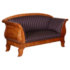 Restored Castle Biedermeier Birch Sofa, New Upholstery, Sweden, 1820s