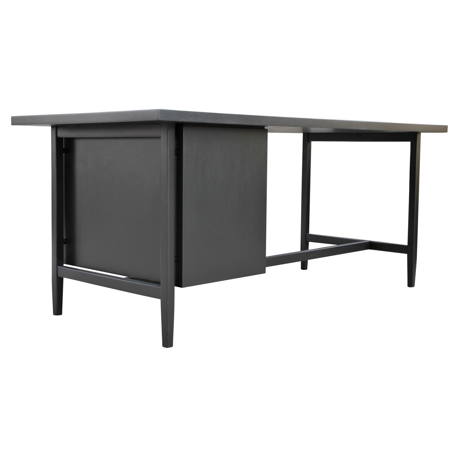 Walnut Restored Charcoal Black Mid-Century Modern Knoll Desk