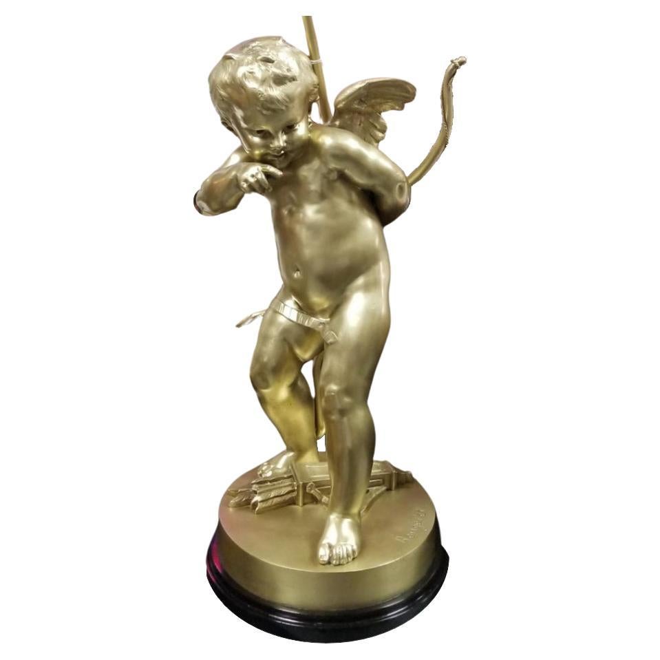 Restored Cherub Sculpture "Le Petit Malin" by Benoit Rougelet Converted Lamp in vendita