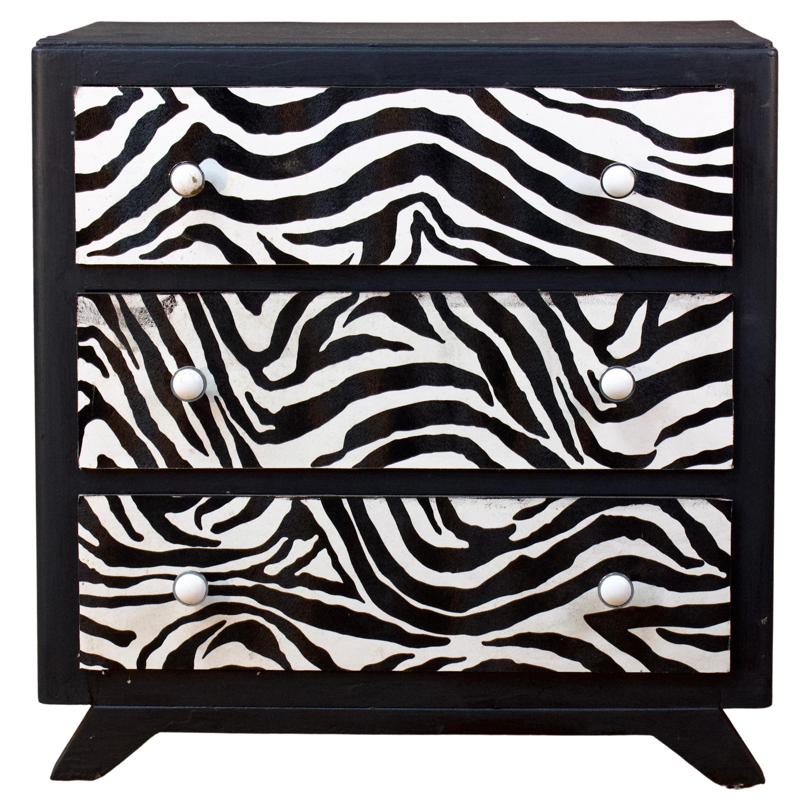 Restored Chest Of Drawers With Zebra Tapestry  20th Century 