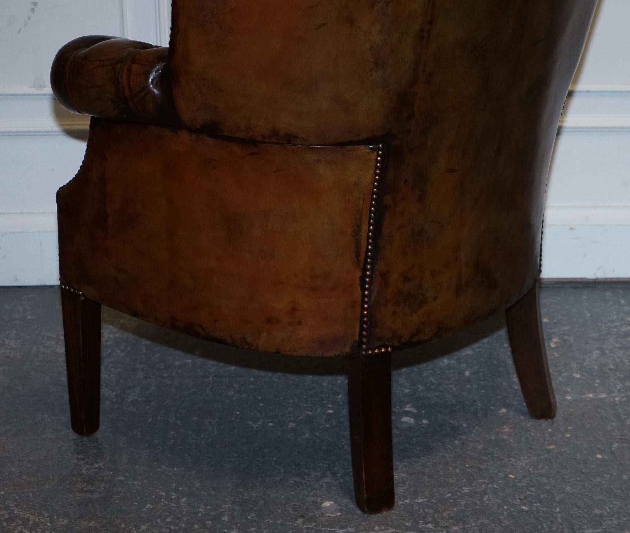 RESTORED CHESTERFIELD HANDGEFÄRBTES LEINER PORTERS WINGBACK ARMCHAiR im Angebot 7