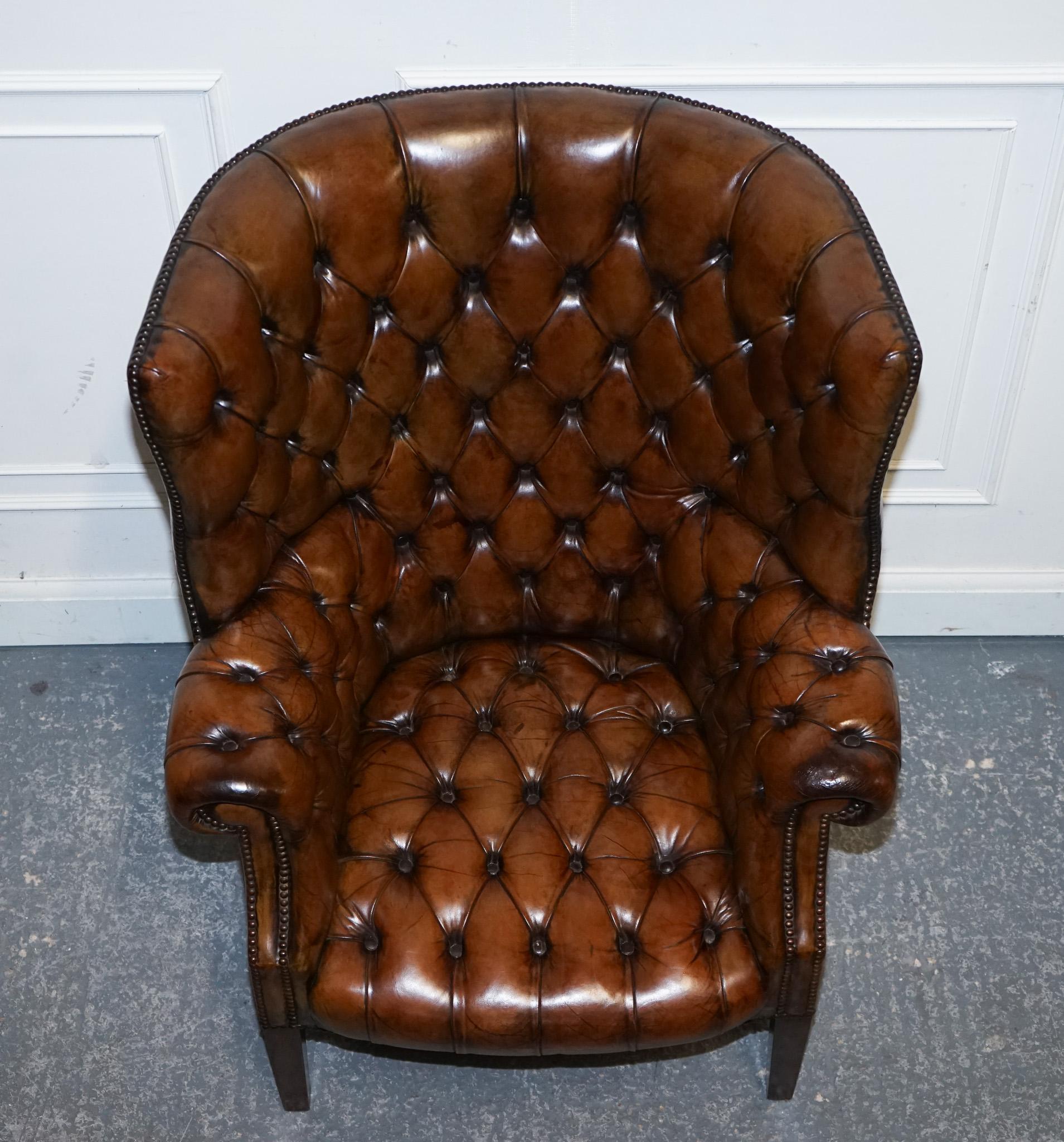 RESTORED CHESTERFIELD HANDGEFÄRBTES LEINER PORTERS WINGBACK ARMCHAiR im Angebot 2