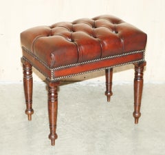 RESTORED CHESTERFIELD PIANO BENCH DRESSiNG TABLE HANDgefärbter BROWN LEATHER STOOL