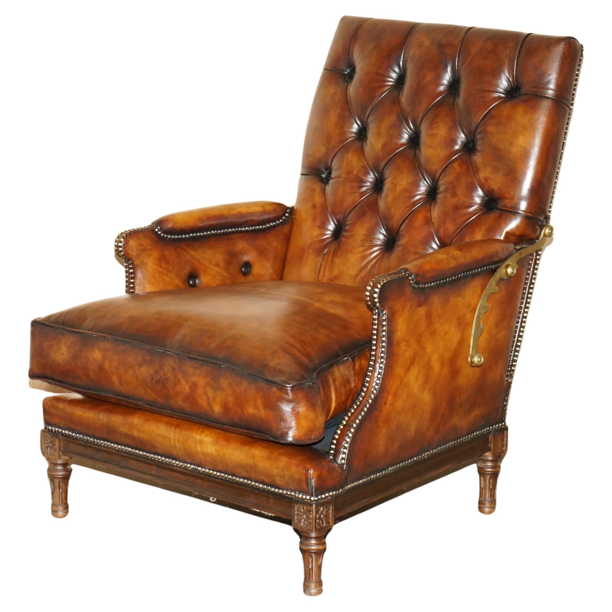 RESTORED CHESTERFIELD TUFTED HAND DYED BROWN LEATHER LIBRARY RECLINER ARMCHAiR im Angebot