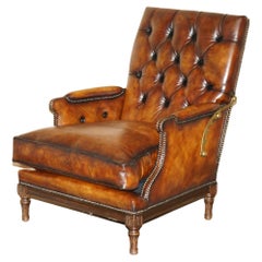 Vintage RESTORED CHESTERFIELD TUFTED HAND DYED BROWN LEATHER LIBRARY RECLINER ARMCHAiR