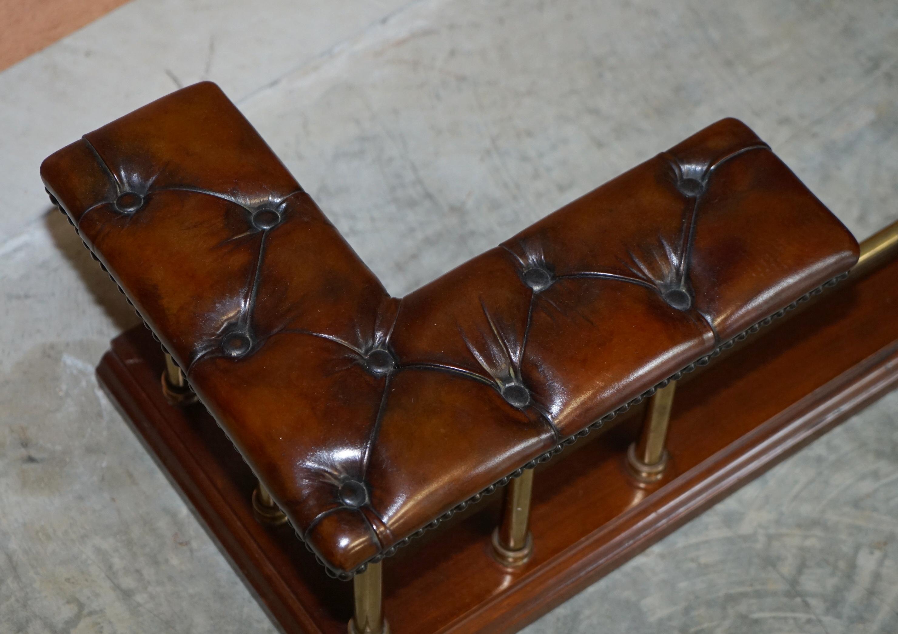 Restored Chesterfield Victorian Brass Brown Leather Fireplace Club Fender 1