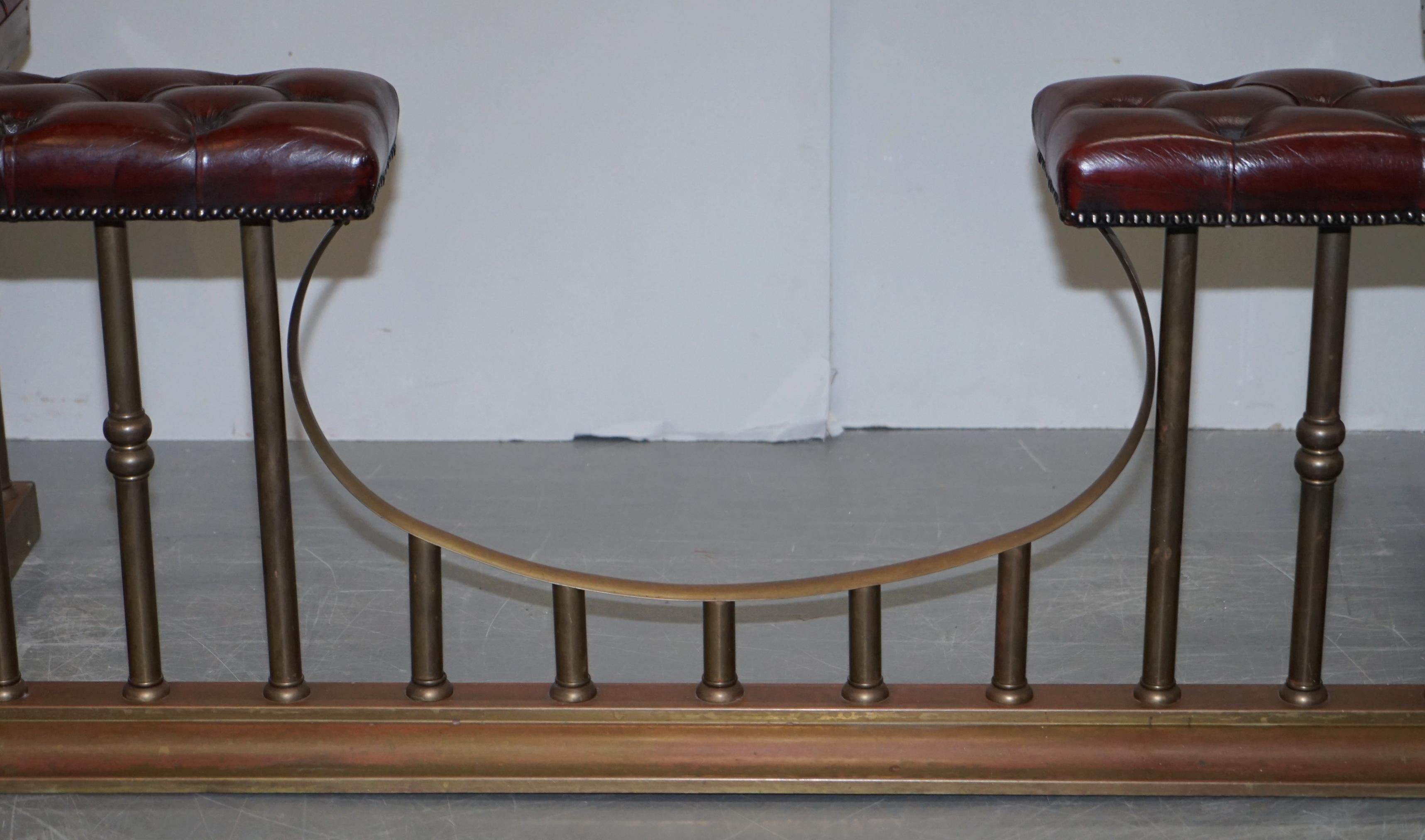 Restored Chesterfield Victorian Brass Oxblood Leather Fireplace Club Fender 4