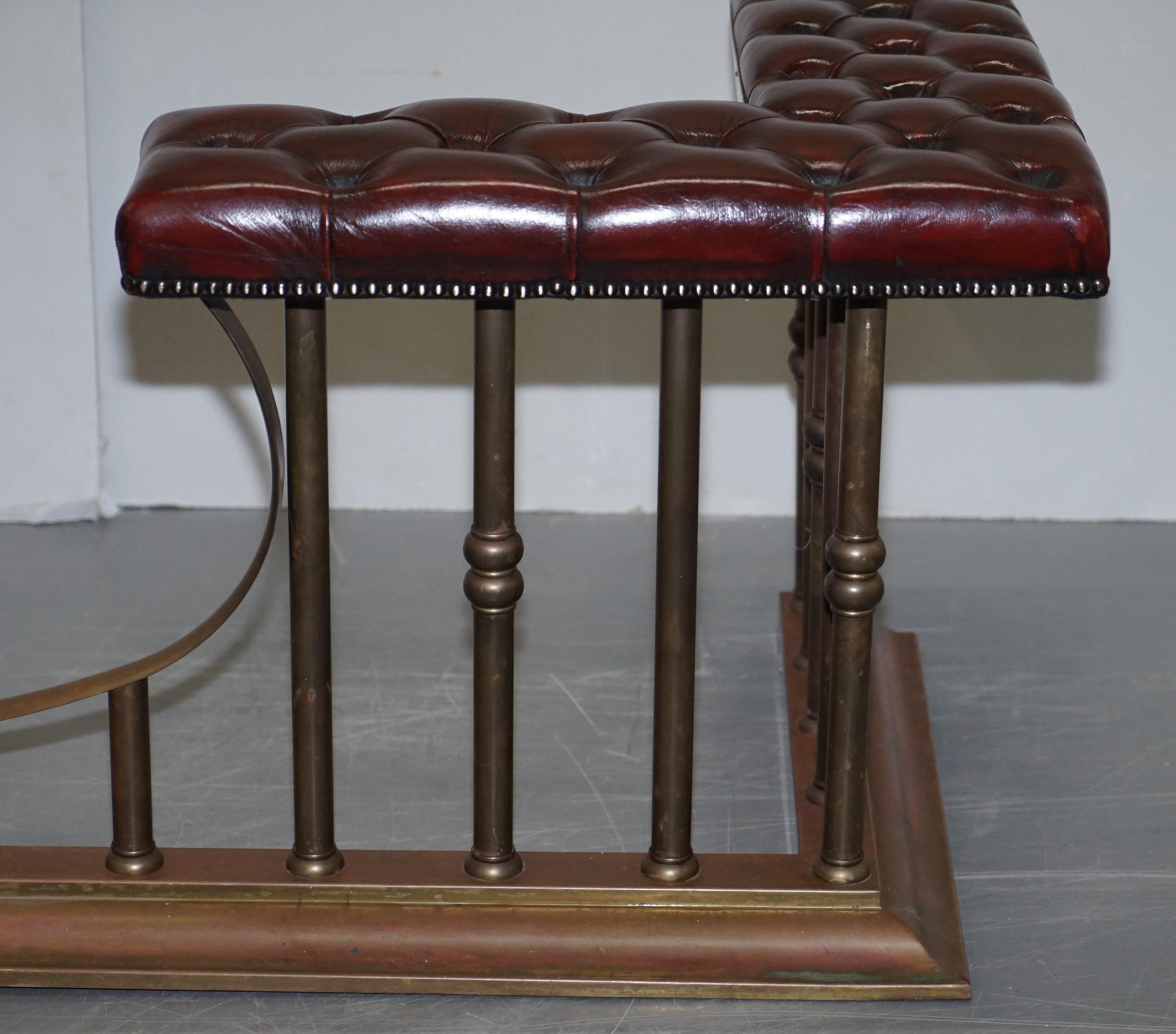 Restored Chesterfield Victorian Brass Oxblood Leather Fireplace Club Fender 5