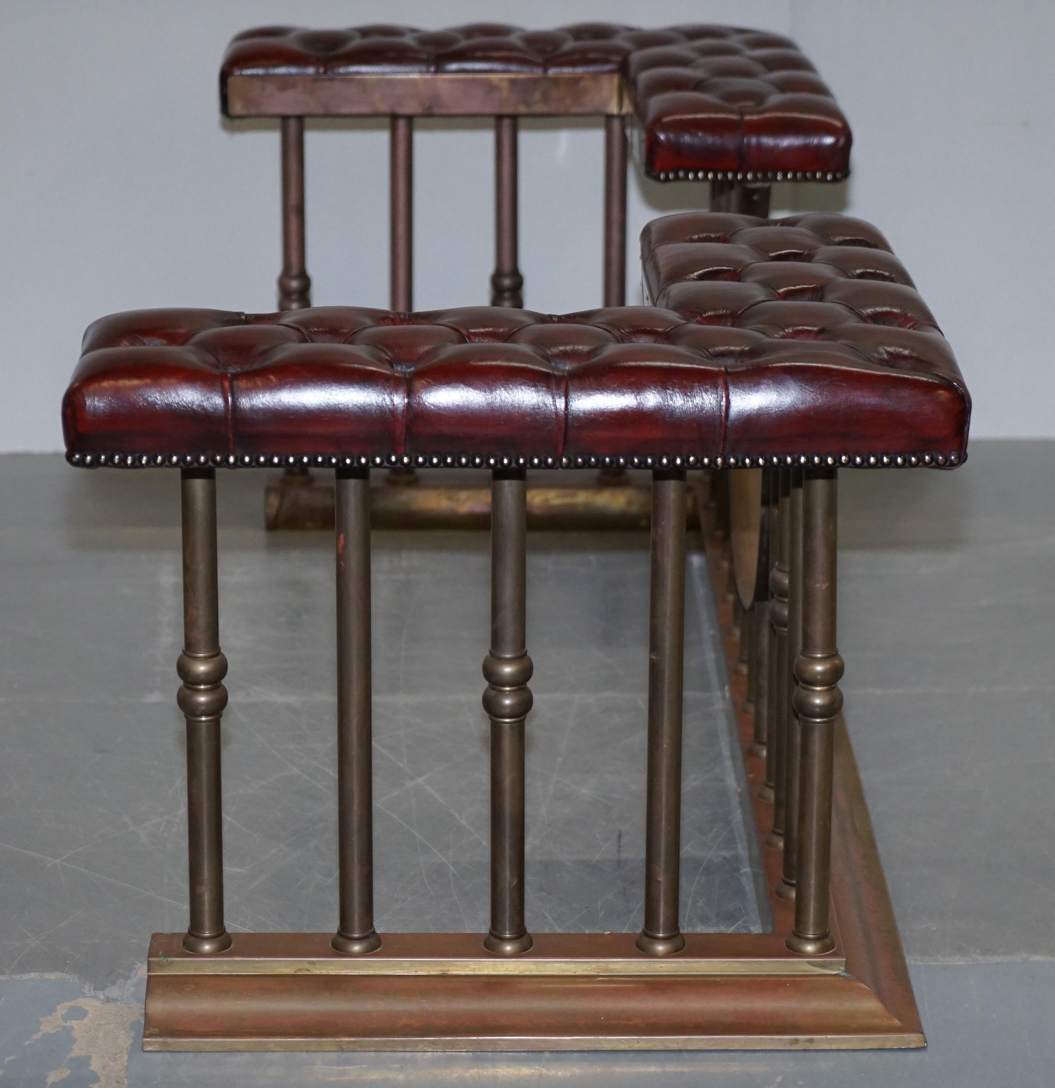 Restored Chesterfield Victorian Brass Oxblood Leather Fireplace Club Fender 7