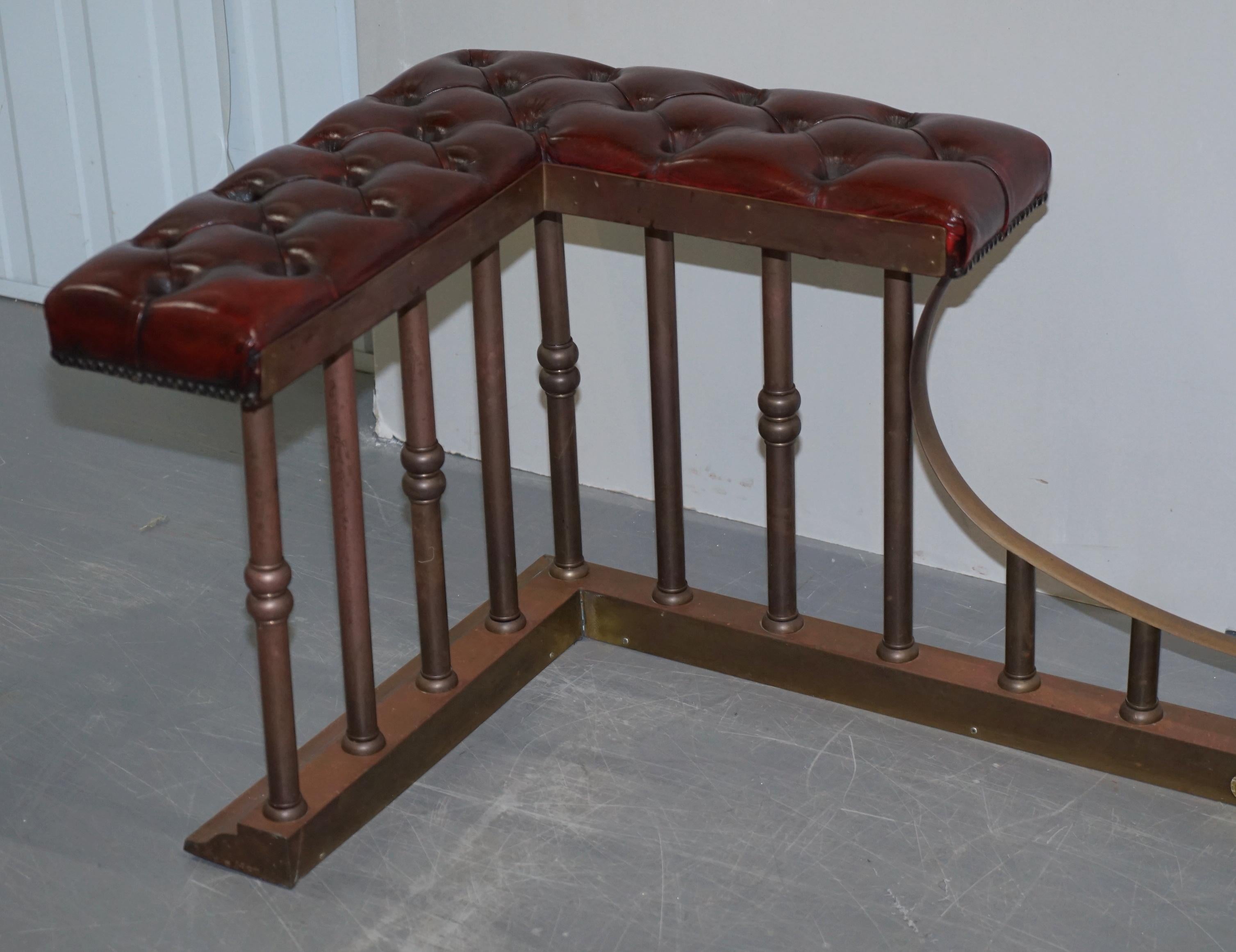Restored Chesterfield Victorian Brass Oxblood Leather Fireplace Club Fender 12