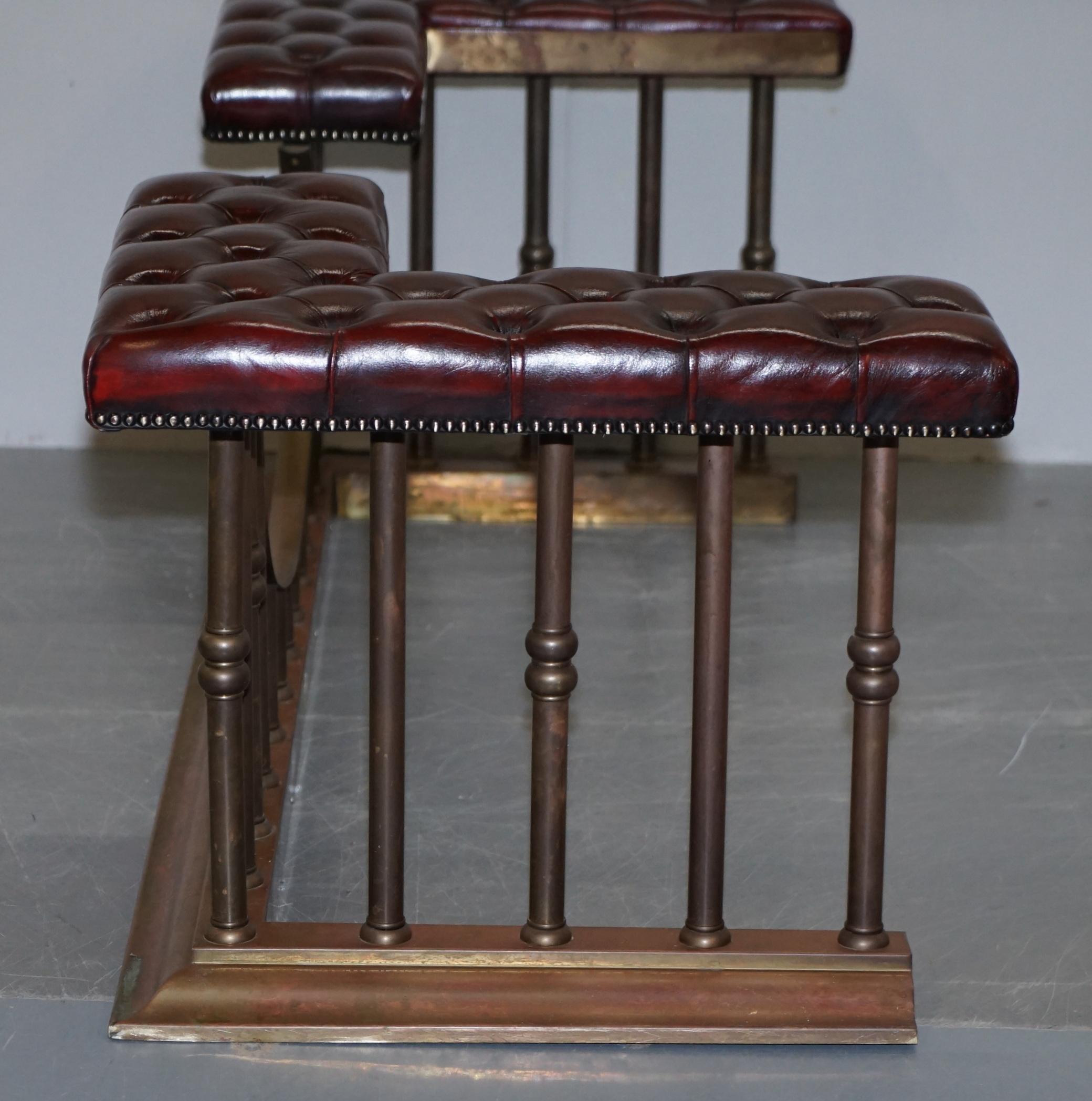 Restored Chesterfield Victorian Brass Oxblood Leather Fireplace Club Fender 13
