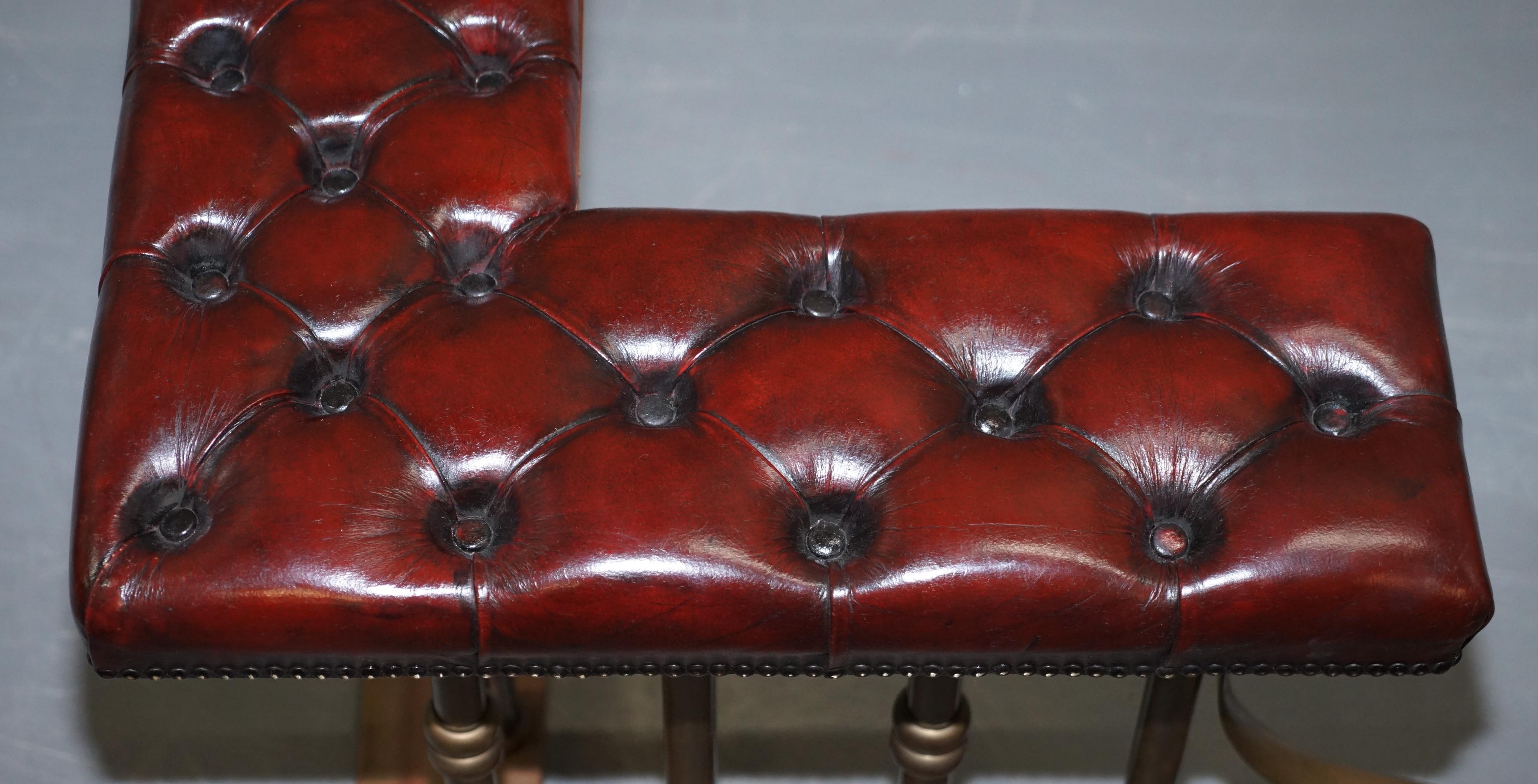 Hand-Crafted Restored Chesterfield Victorian Brass Oxblood Leather Fireplace Club Fender