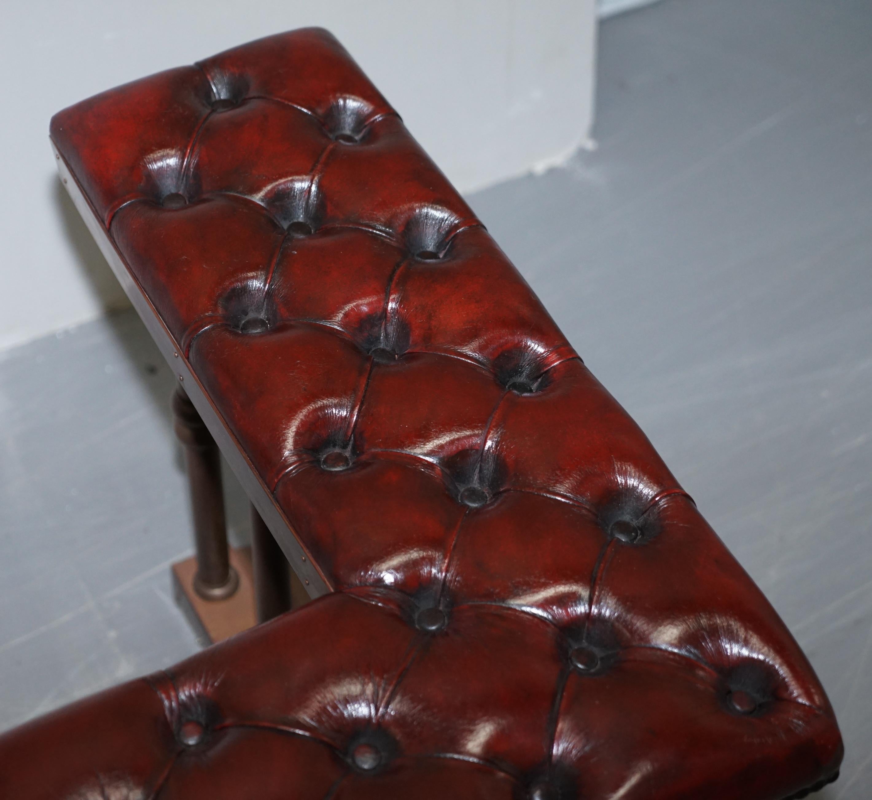 Restored Chesterfield Victorian Brass Oxblood Leather Fireplace Club Fender 2