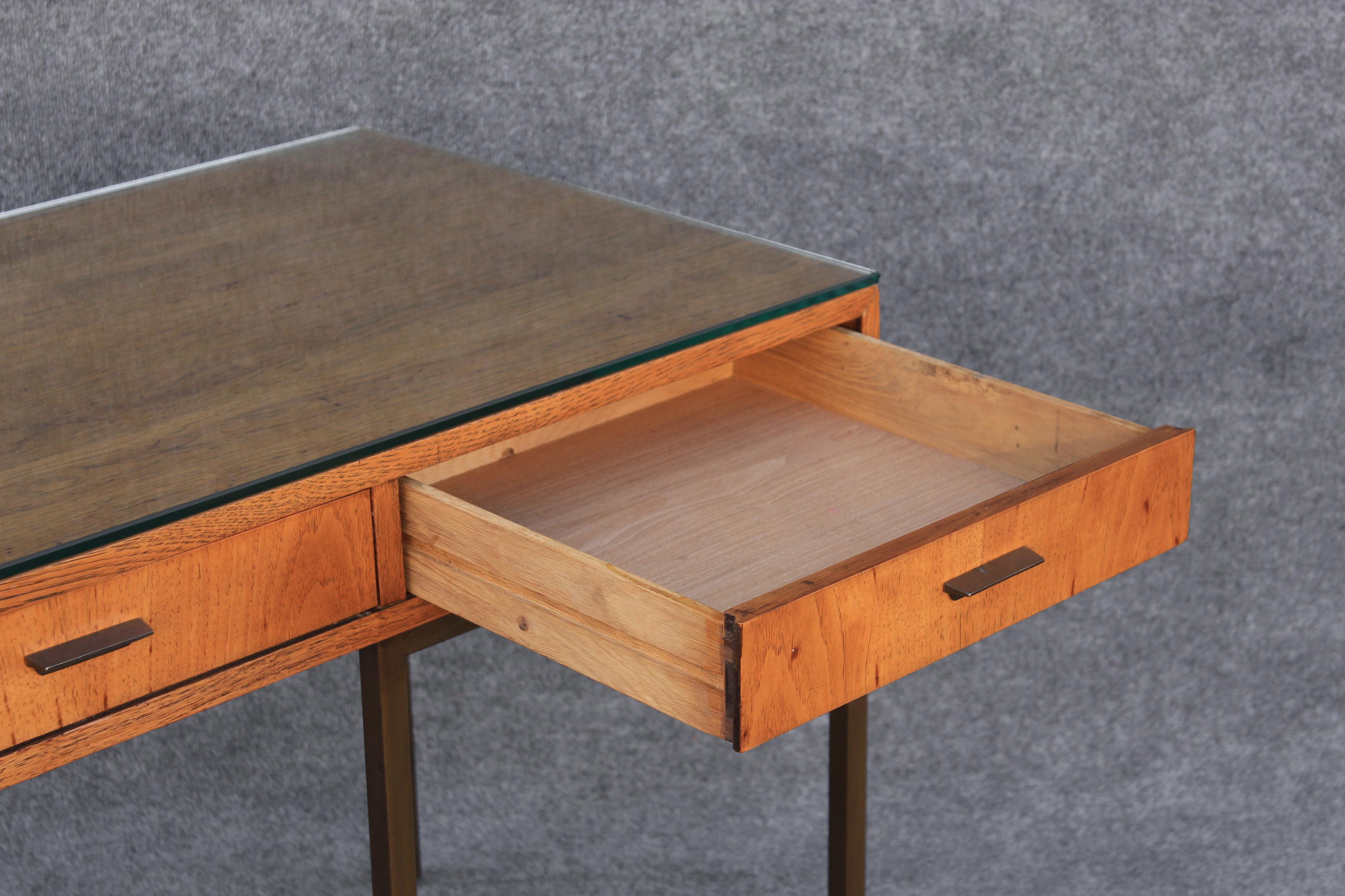 Restored Chestnut & Bronze 4-Drawer Large Desk by Jack Cartwright for Founders For Sale 5